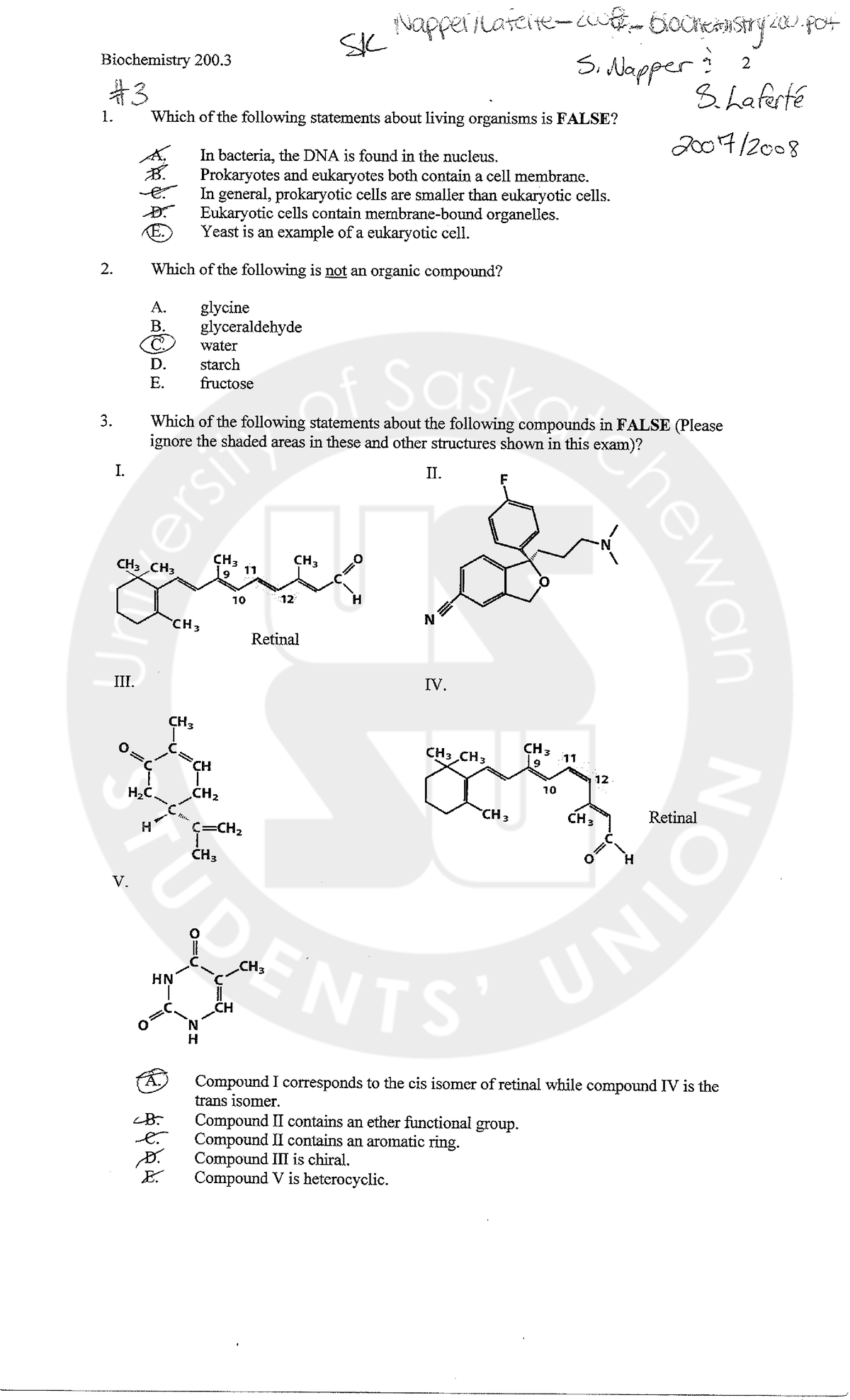 Biomolecules Exam 2008, questions and answers S13 ) F ._ I , I NWT ,7