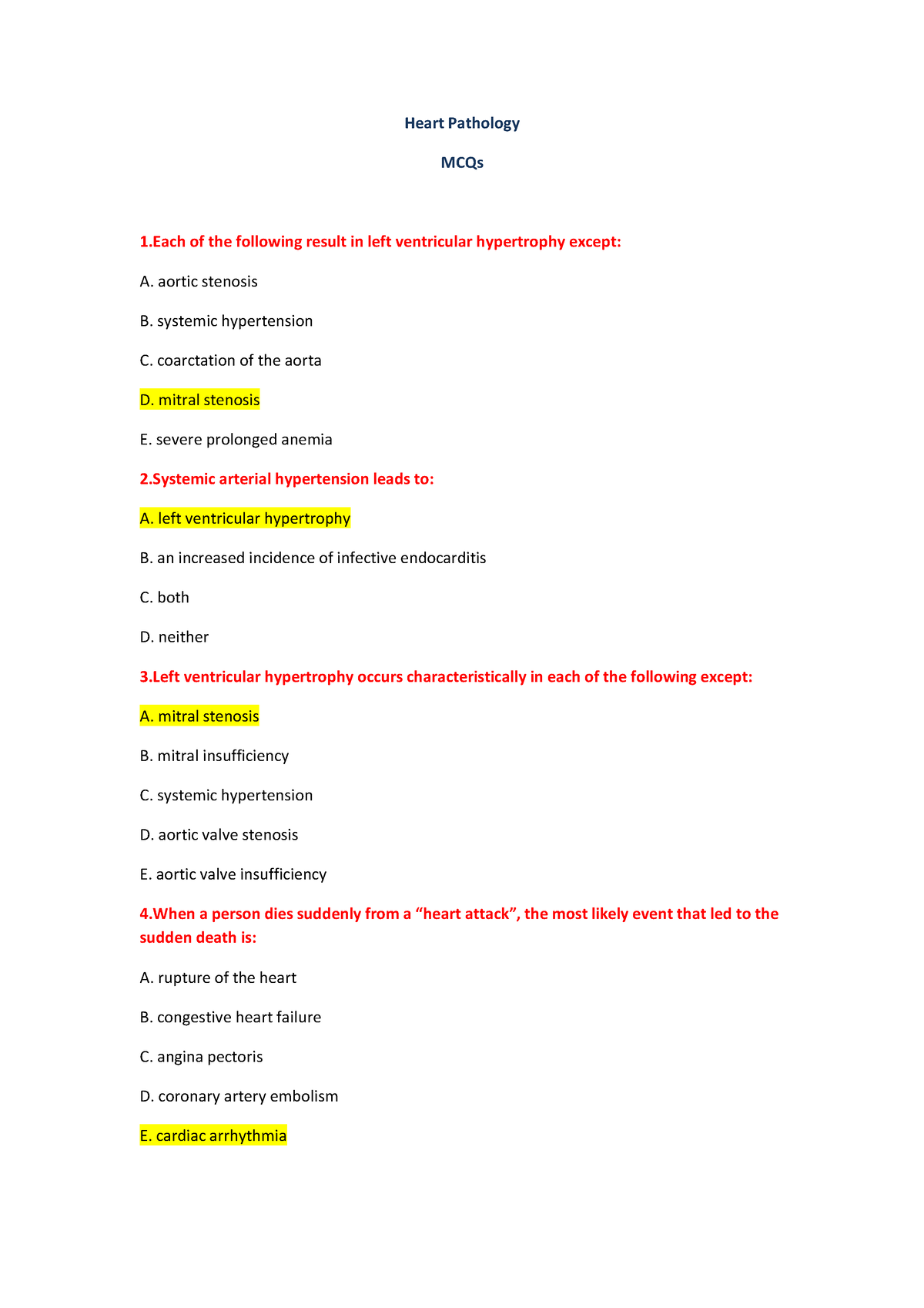 Heart - Aortic Stenosis B. Systemic Hypertension C. Coarctation Of The ...