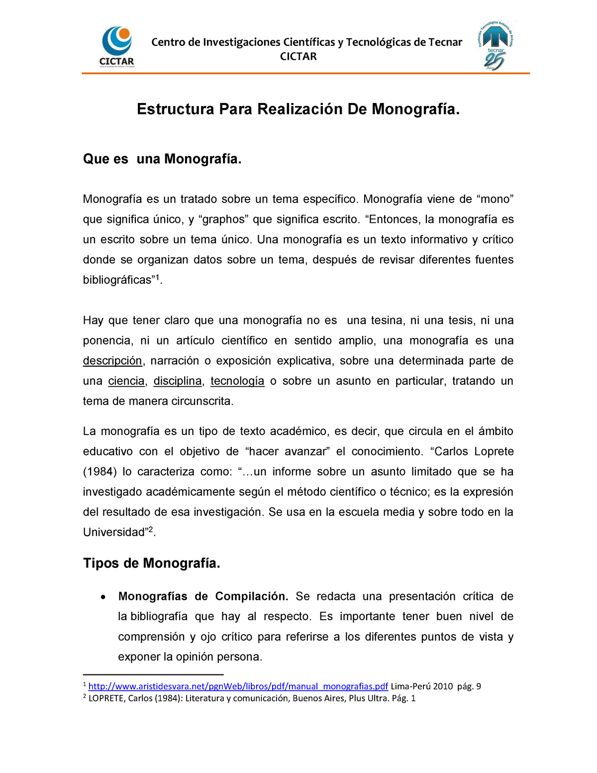 Estructura Para Realización De Una Monografía - Centro De ...