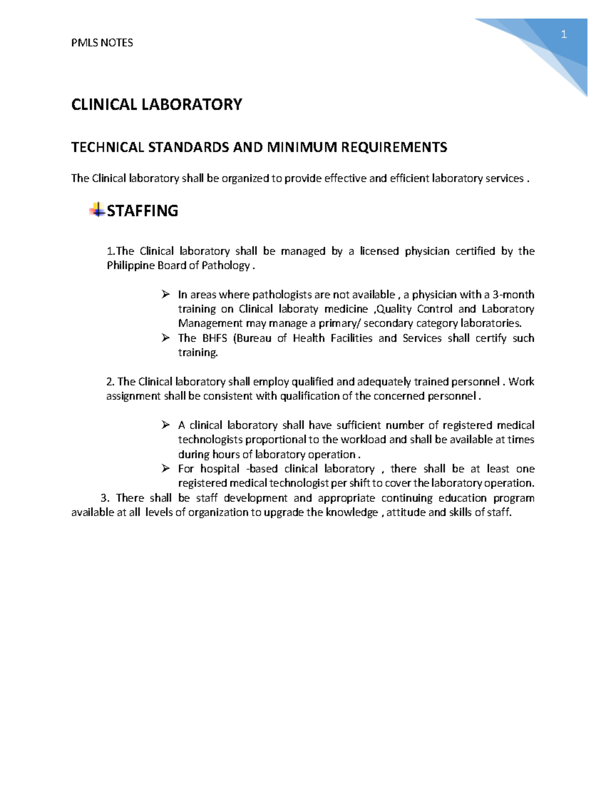 Clinical Laboratory Standards PMLS NOTES CLINICAL LABORATORY