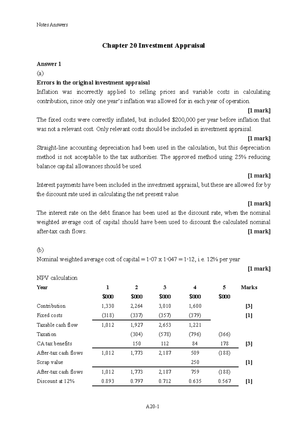 Ch20-Notes Ans(Invest Appraisal) - Chapter 20 Investment Appraisal ...