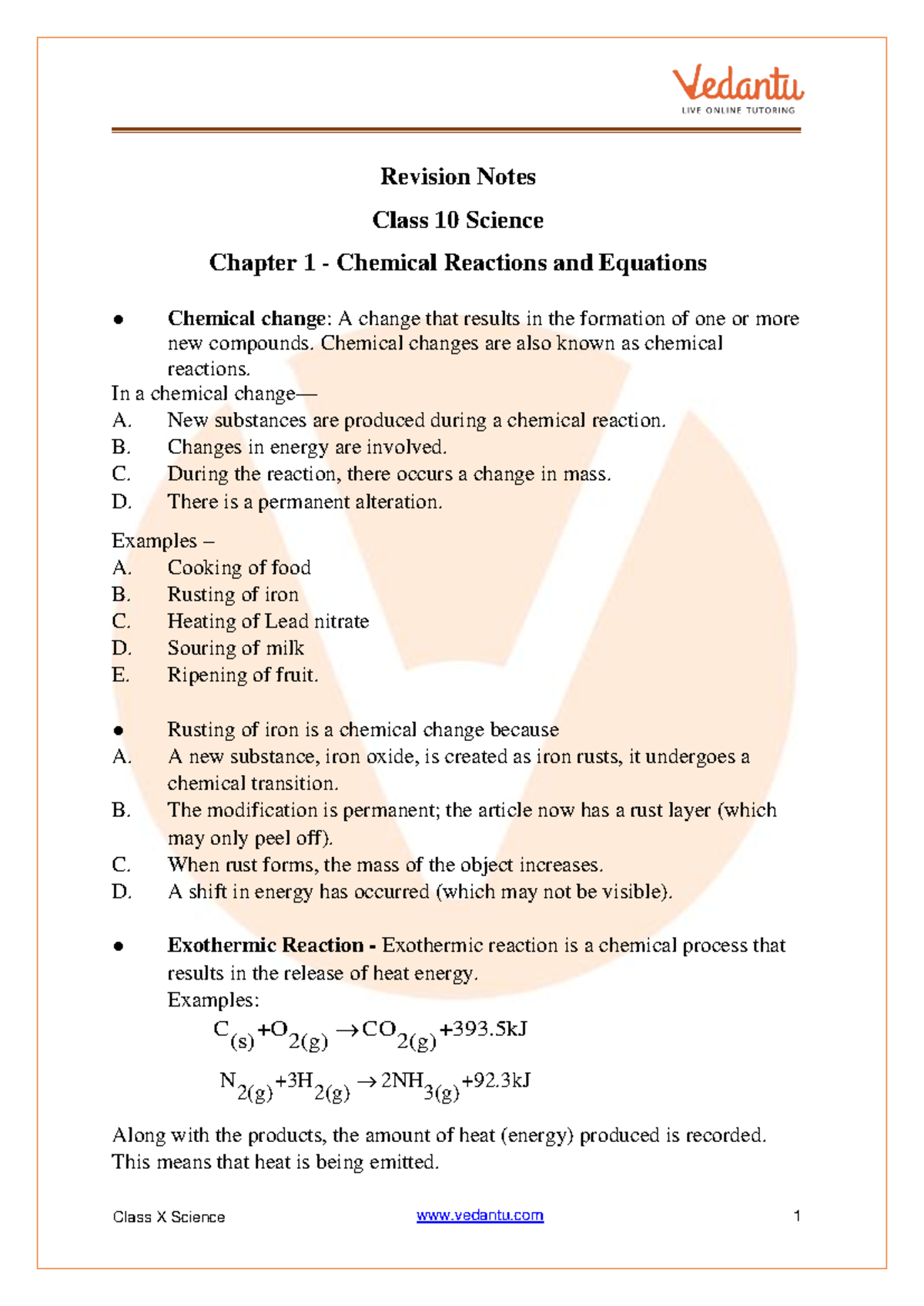 Chemical Reactions and Equations Class 10 Notes CBSE Science Chapter 1 ...