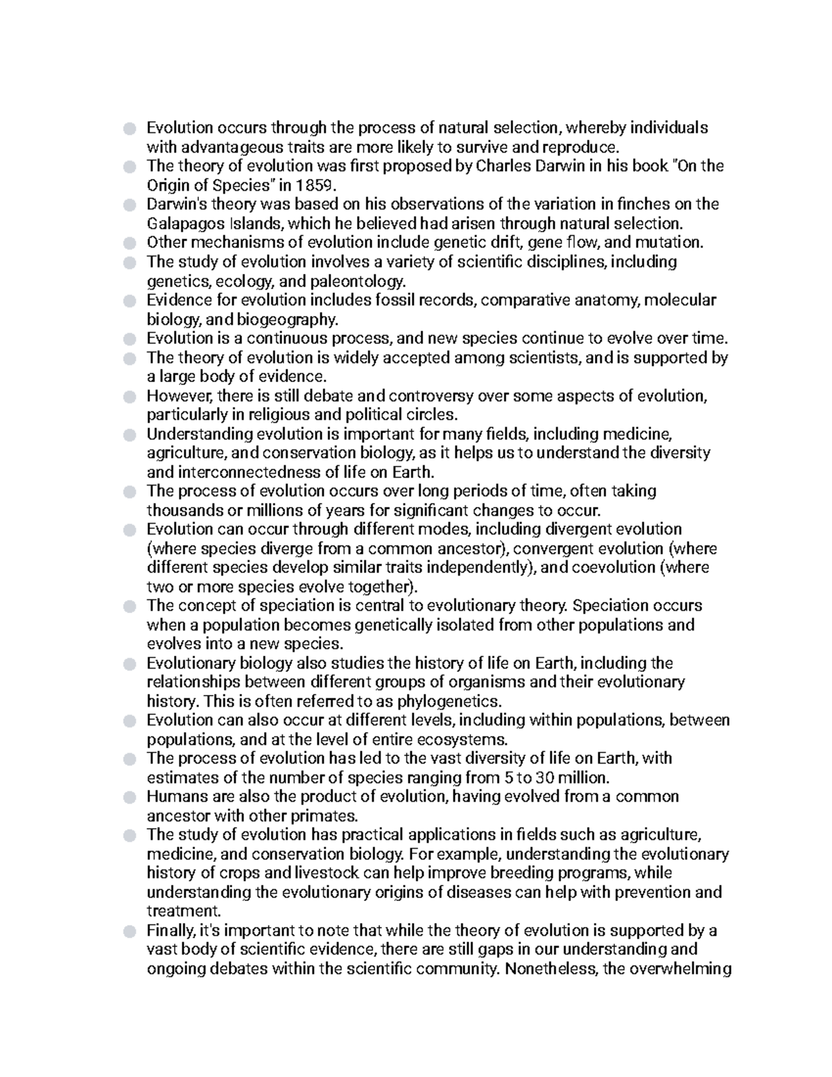 Evolution Notes Evolution Occurs Through The Process Of Natural