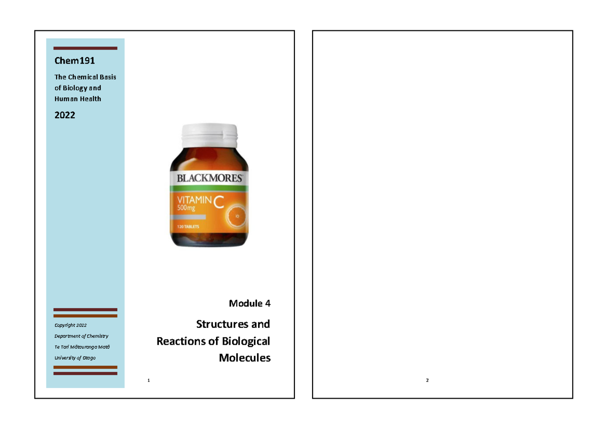 Module 4 Booklet 2022 Department of Chemistry Te Tari HuaRuānuku