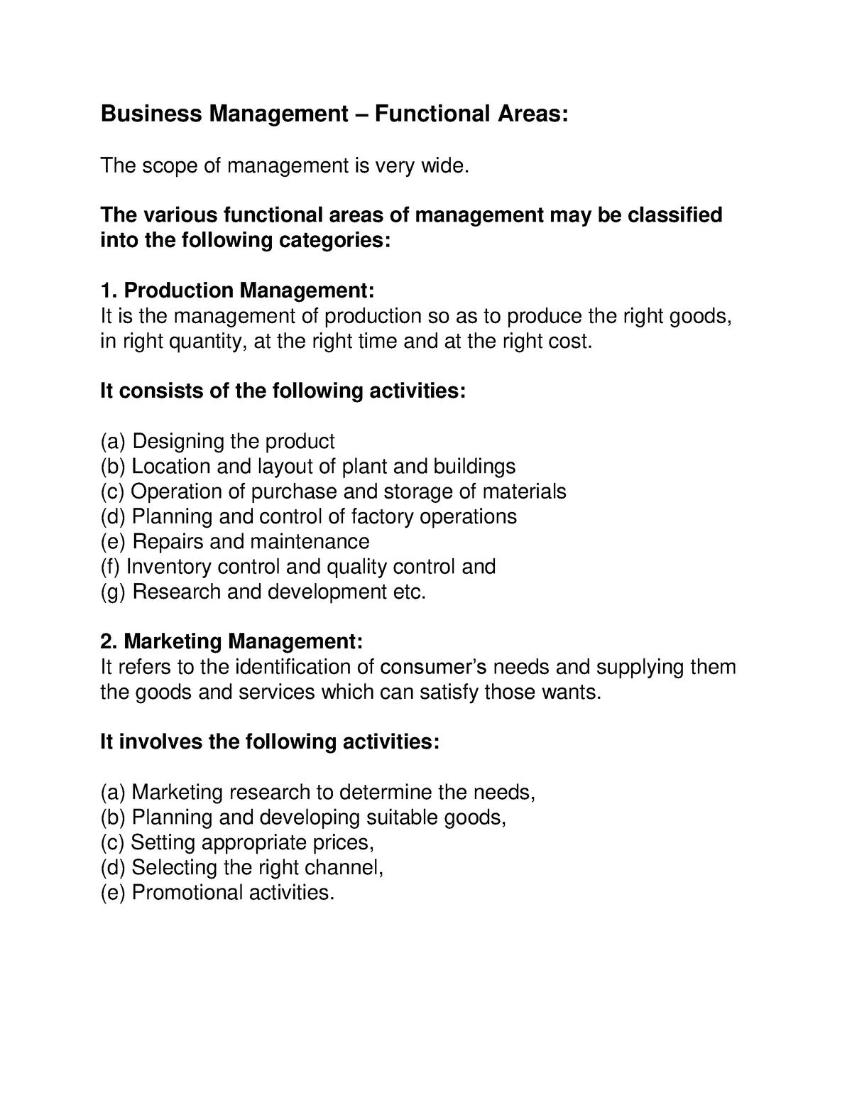 Business Management- Functional Areas - Business Management ...