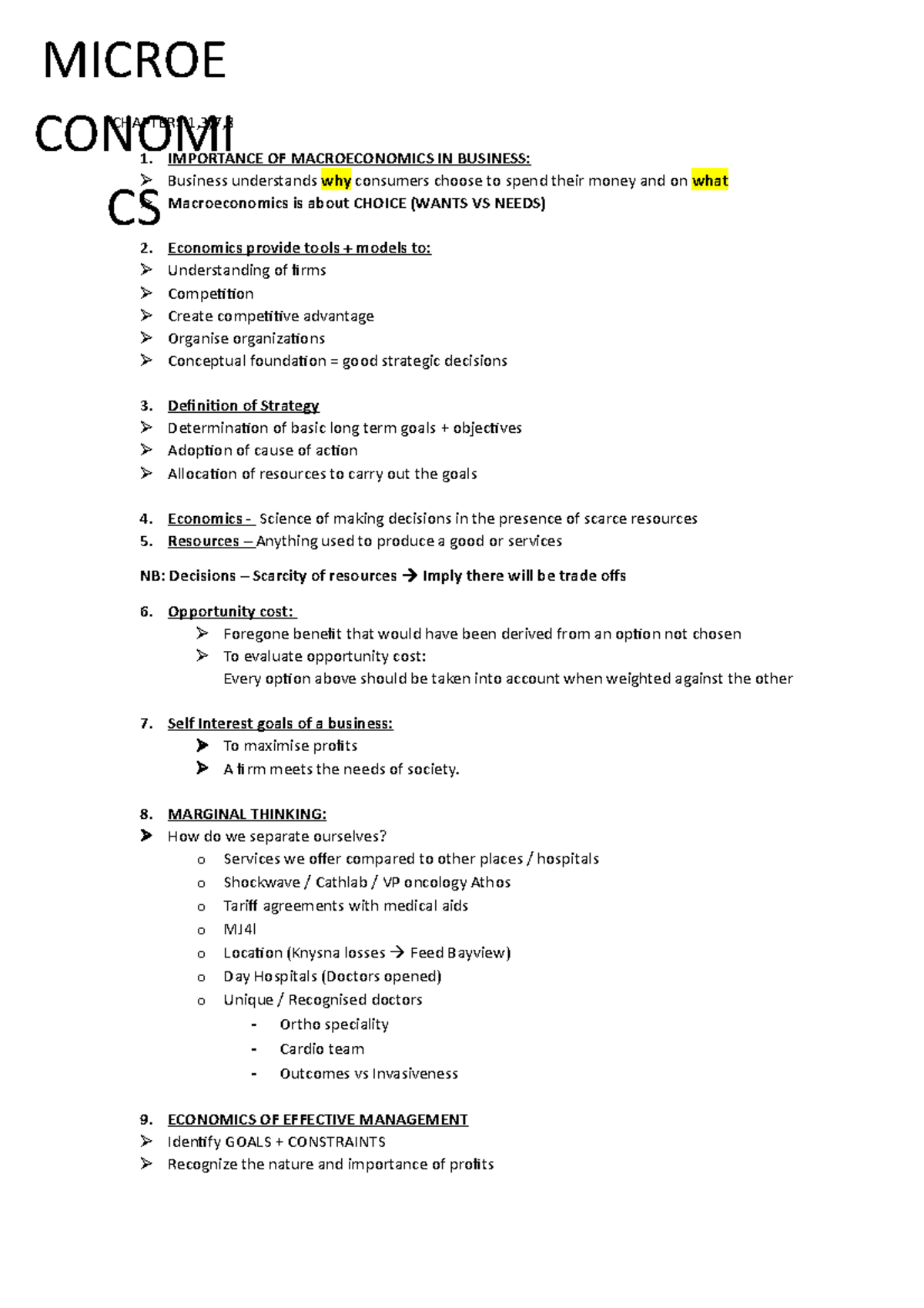 Microeconomics Summaries - CHAPTERS 1,3,7, 1. IMPORTANCE OF ...