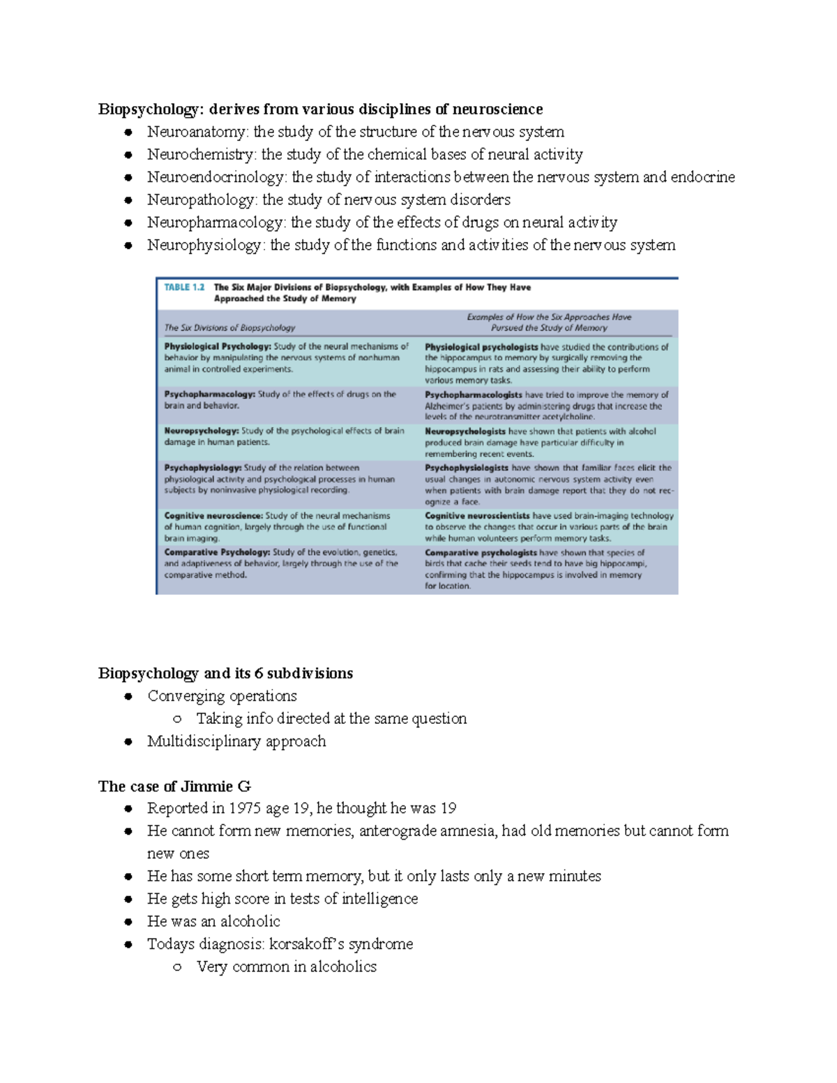 PSYC 2410 Lecture 3 - Biopsychology: Derives From Various Disciplines ...