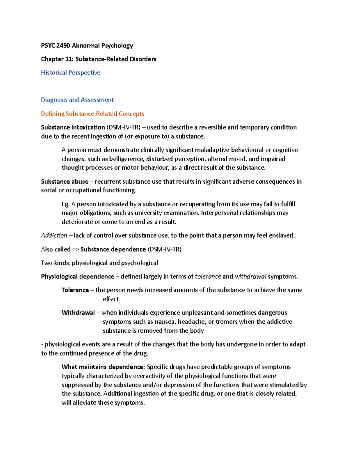 PSYC 2490 Chapter 11 - Summary Abnormal Psychology - PSYC 2490 Abnormal ...