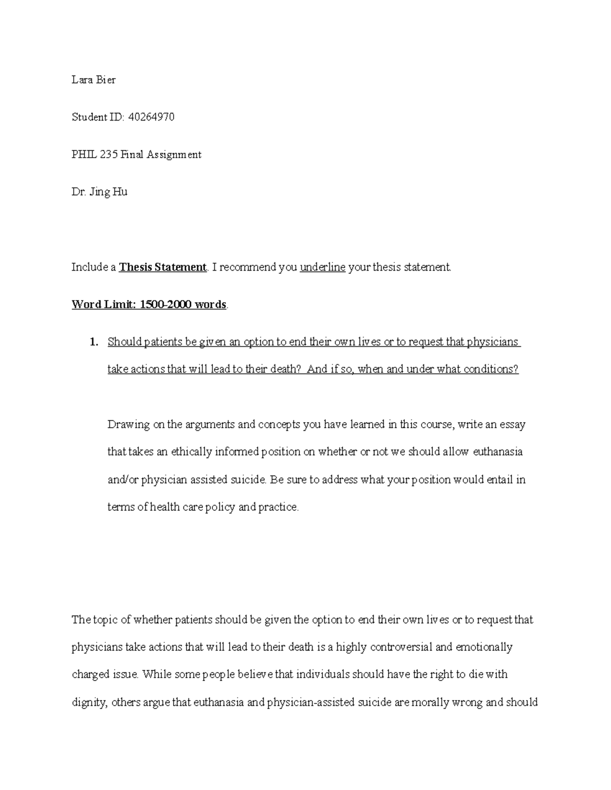 Final Exam Instructions - Lara Bier Student ID: 40264970 PHIL 235 Final ...
