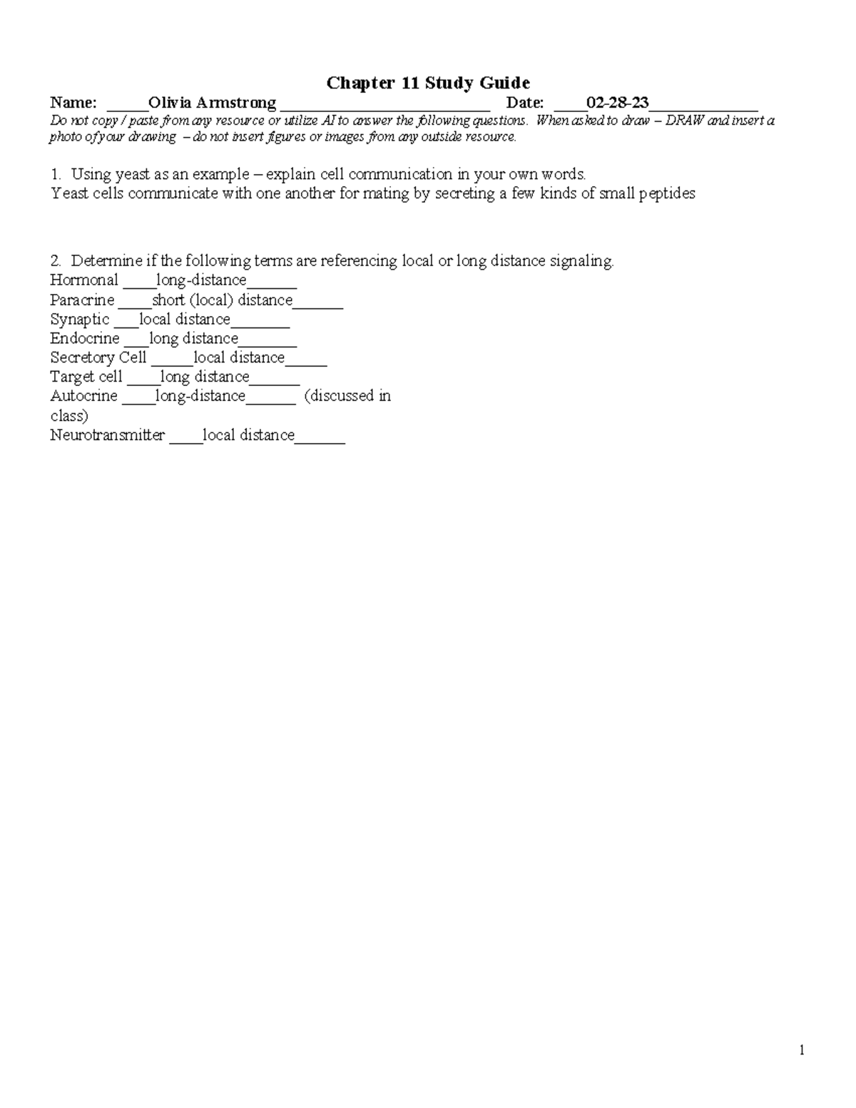 Chapter 11 Study Guide F23 - Chapter 11 Study Guide Name: Olivia ...