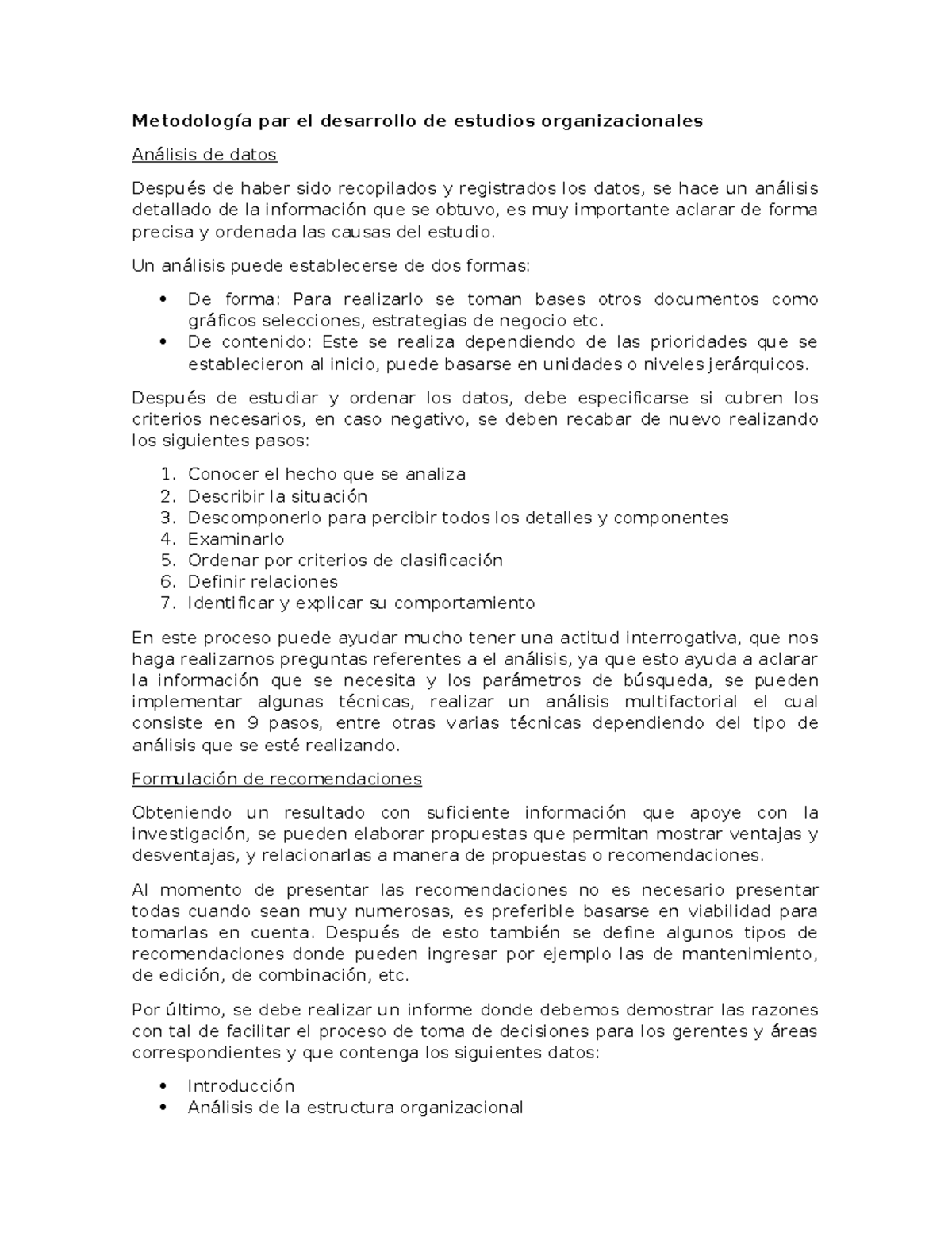 Metodología par el desarrollo de estudios organizacionales - Un ...
