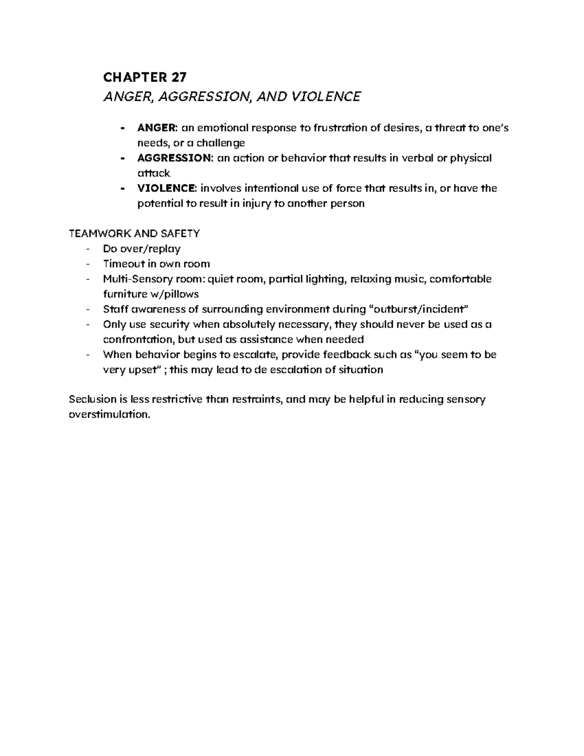 Chapter 27 - lecture notes - CHAPTER 27 ANGER, AGGRESSION, AND VIOLENCE ...