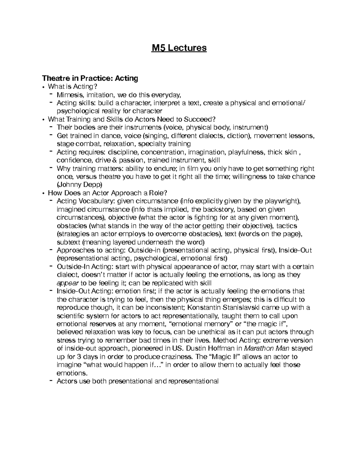 Module 5 Lectures M5 Lectures Theatre in Practice Acting What is