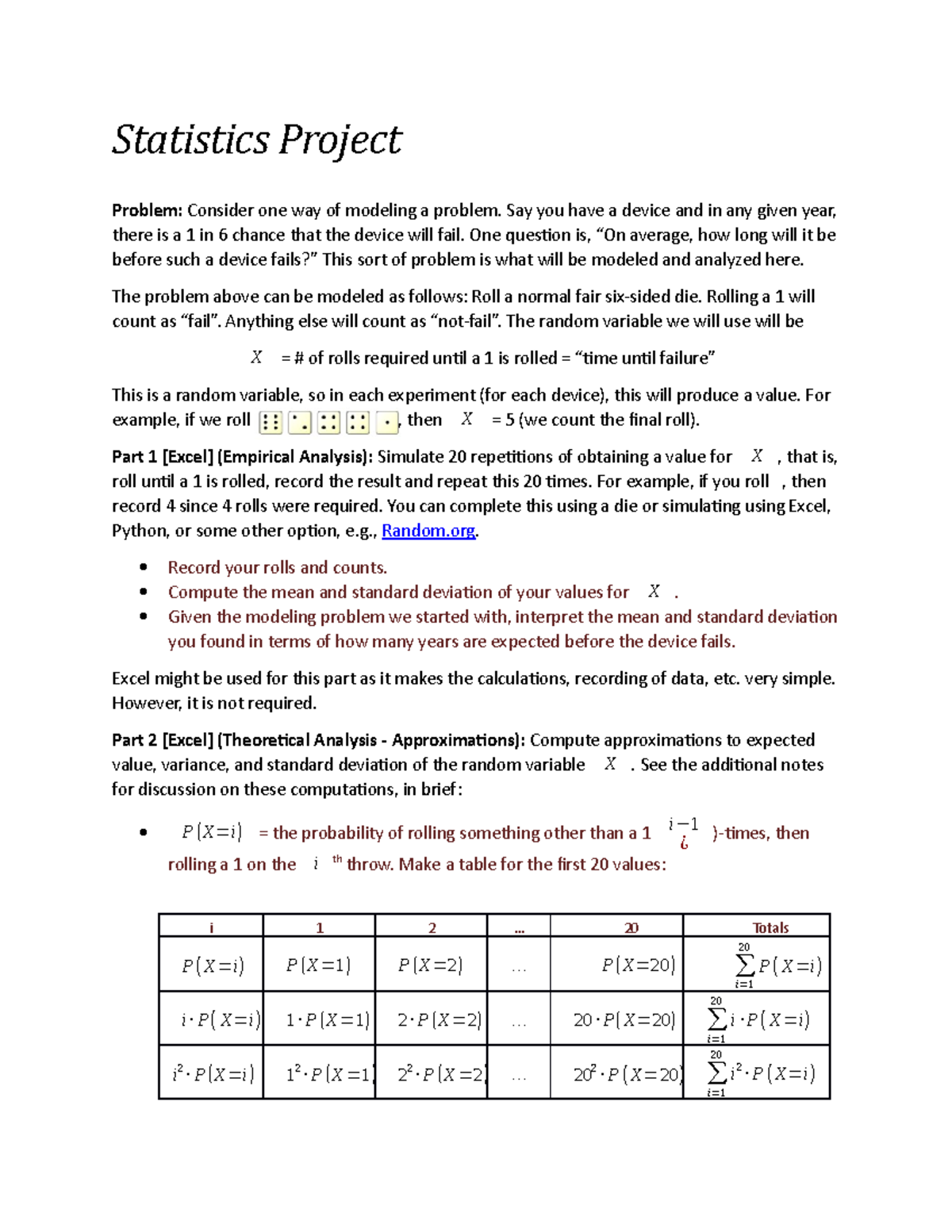 MAT154 Project - Statistics Project Problem: Consider one way of ...