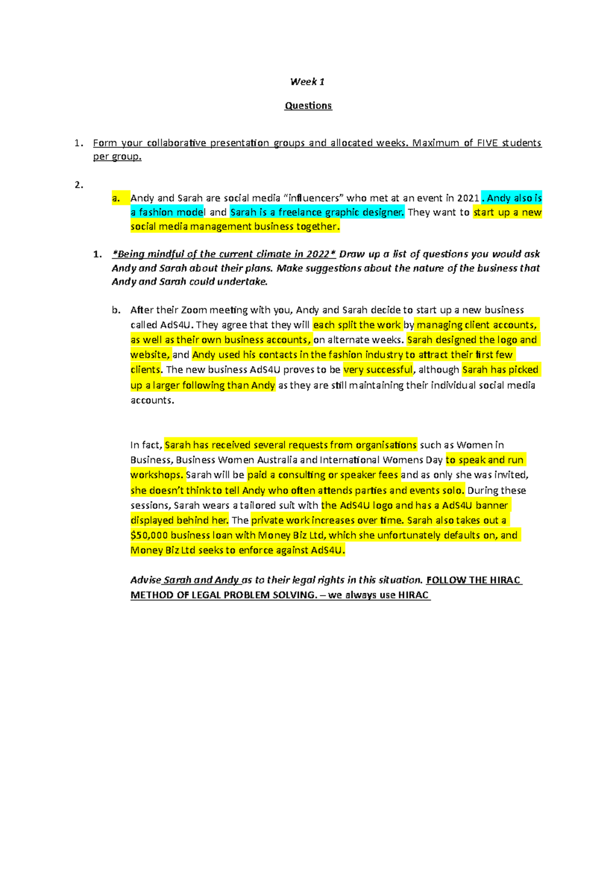 Week 1 - In-class work - Week 1 Questions Form your collaborative ...