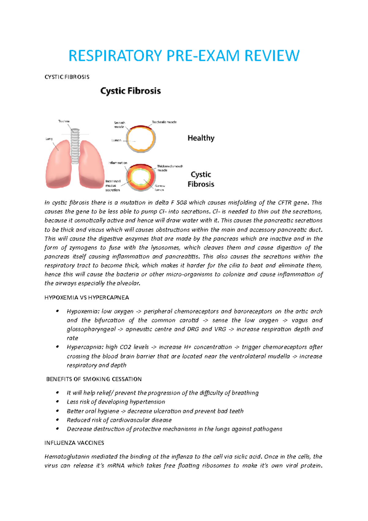 Respiratory PRE - PRE EXAM REVISION RESPO NOTES - RESPIRATORY PRE-EXAM ...