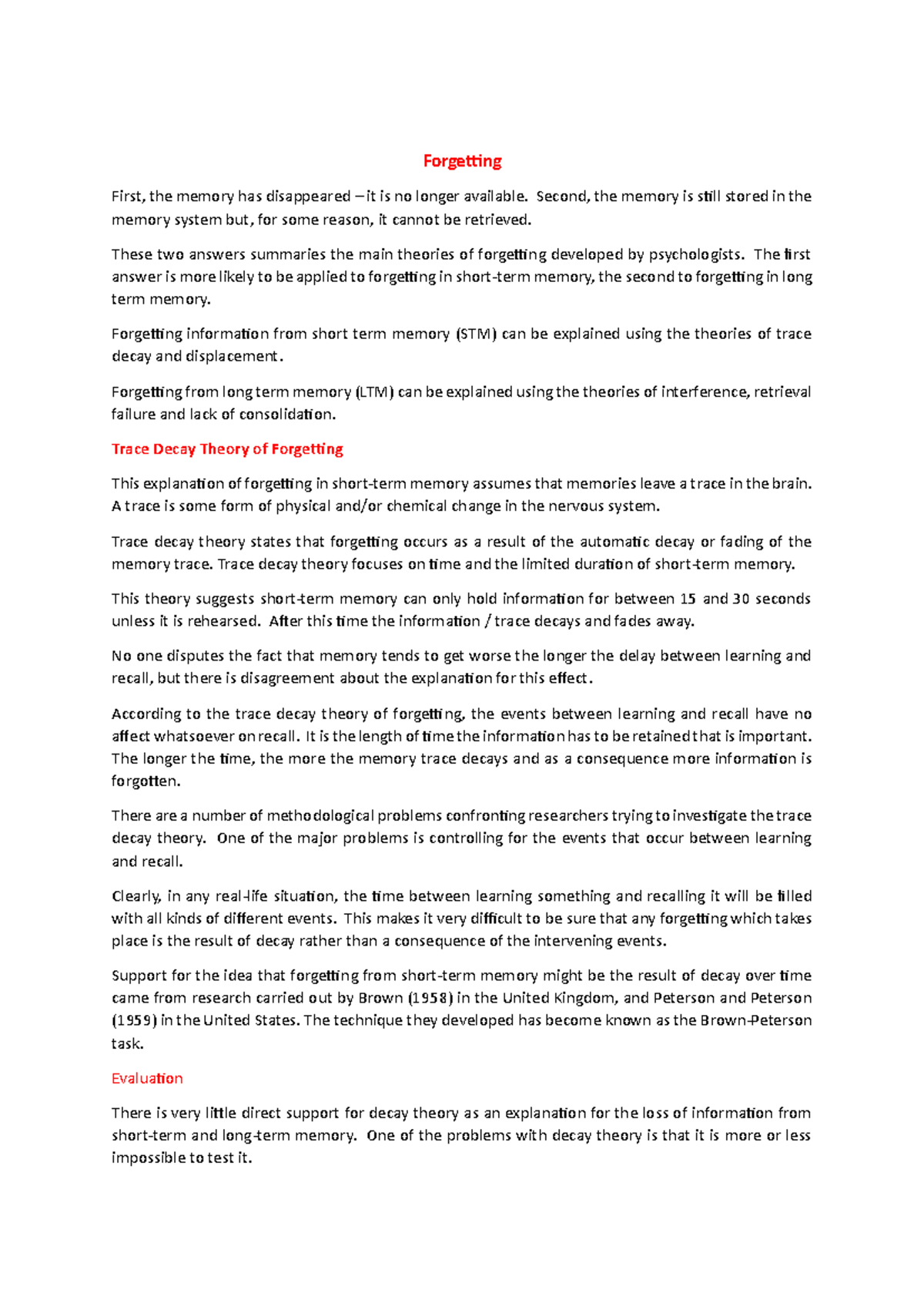 Forgetting and theories - Forgetting First, the memory has disappeared ...