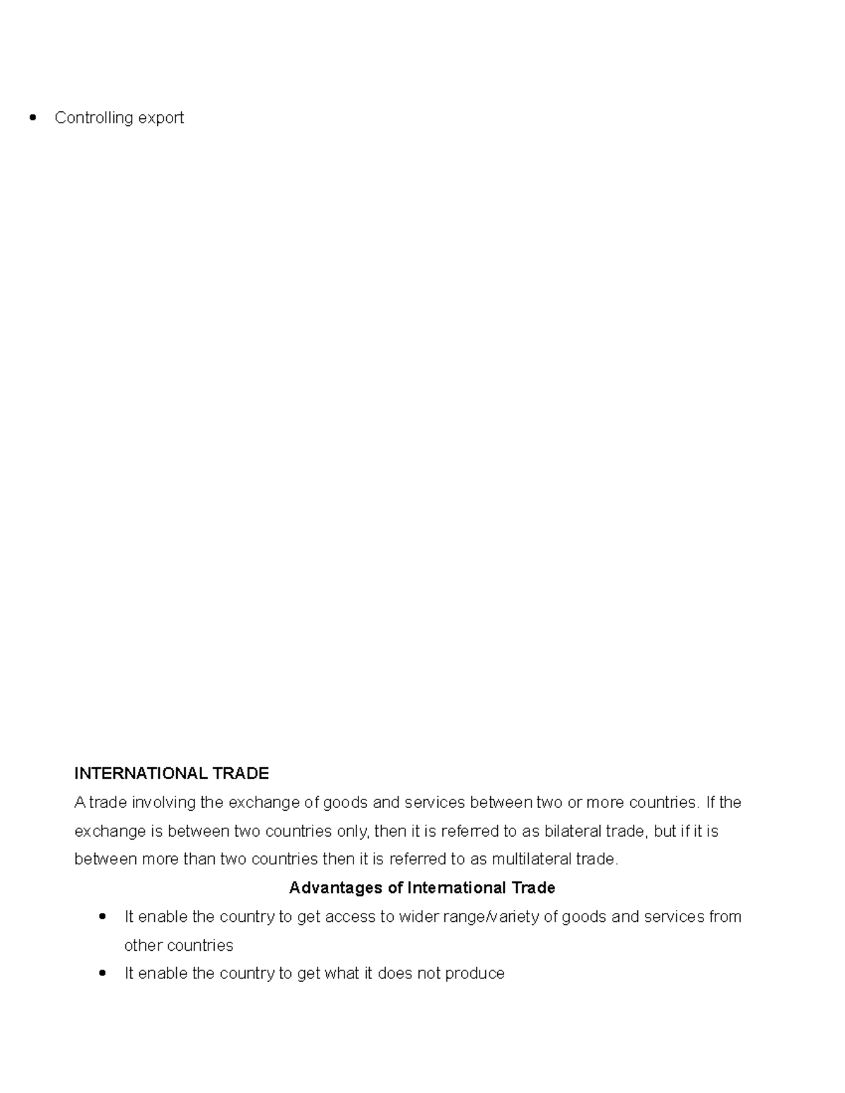 Business class 1 notes part-14 - Controlling export INTERNATIONAL TRADE ...