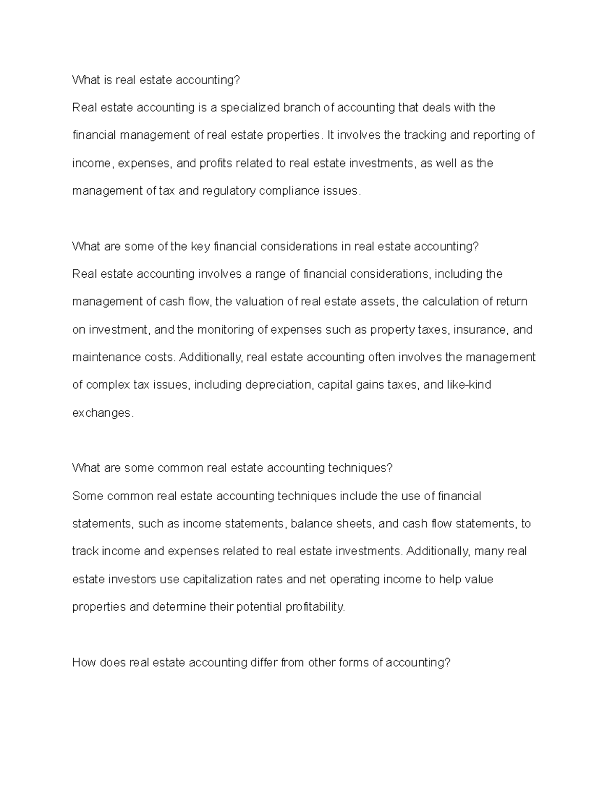 Real estate Accounting lecture notes What is real estate accounting