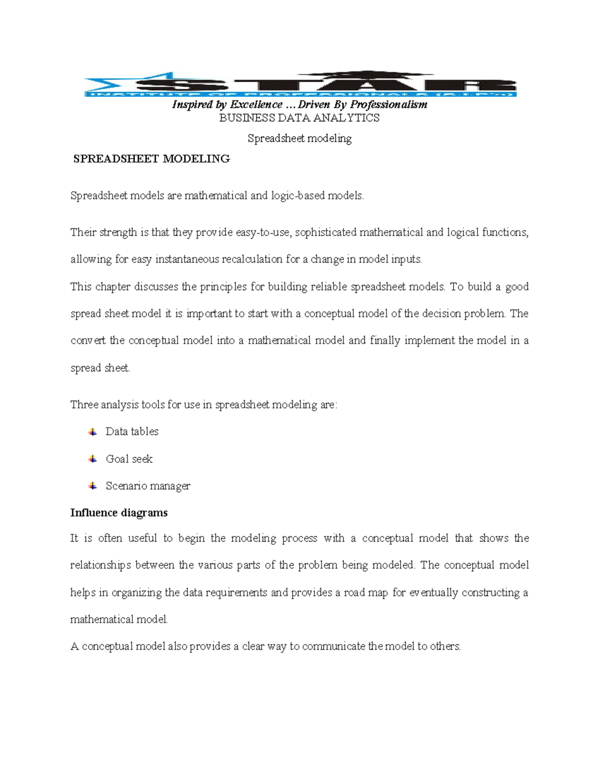 Spreadsheet Modeling - Revision notes - Inspired by Excellence .. By ...