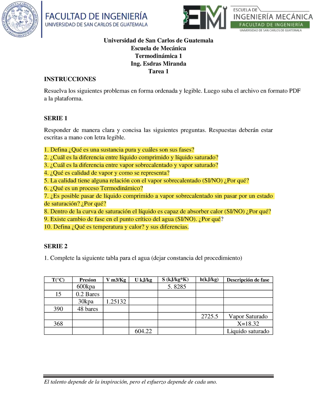 Termodinamica 1 Tarea Preparatoria Primer Parcial Primer Semestre 2024 ...