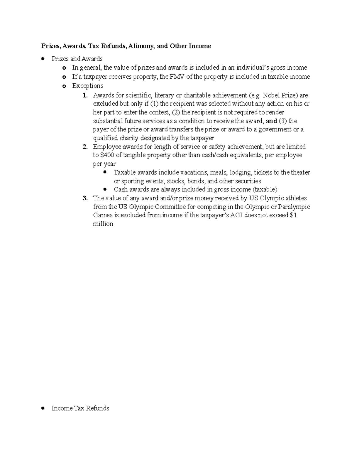 Prizes, Awards, Tax Refunds, etc. ACTG 3400 Prizes, Awards, Tax Refunds, Alimony, and Other