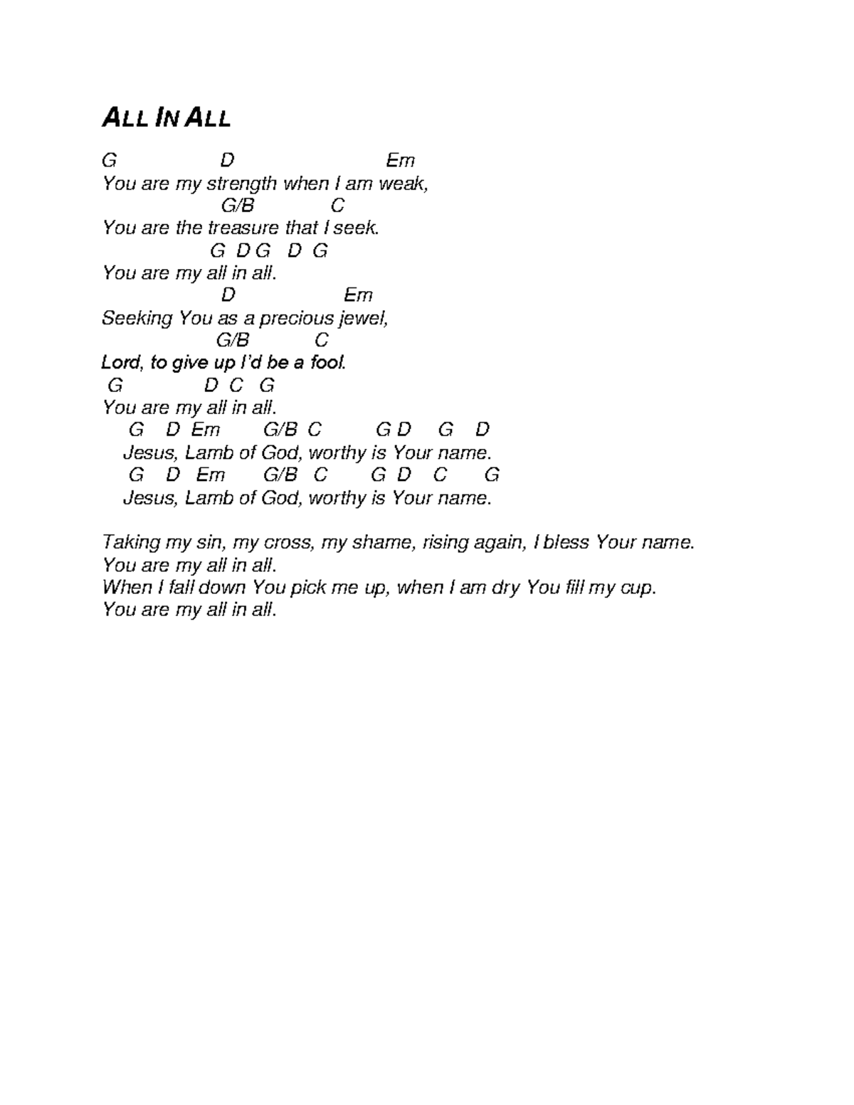 All in All procurement ALL IN ALL G D Em You are my strength when I