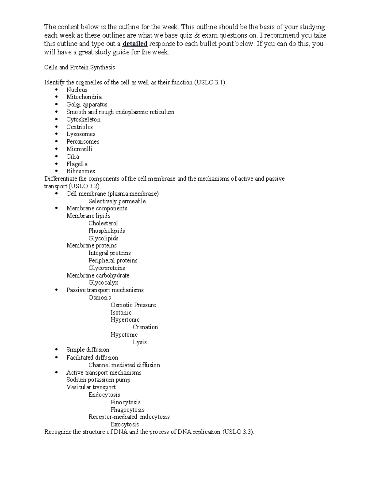 Unit 3 Cell & Protein Synthesis - The content below is the outline for ...