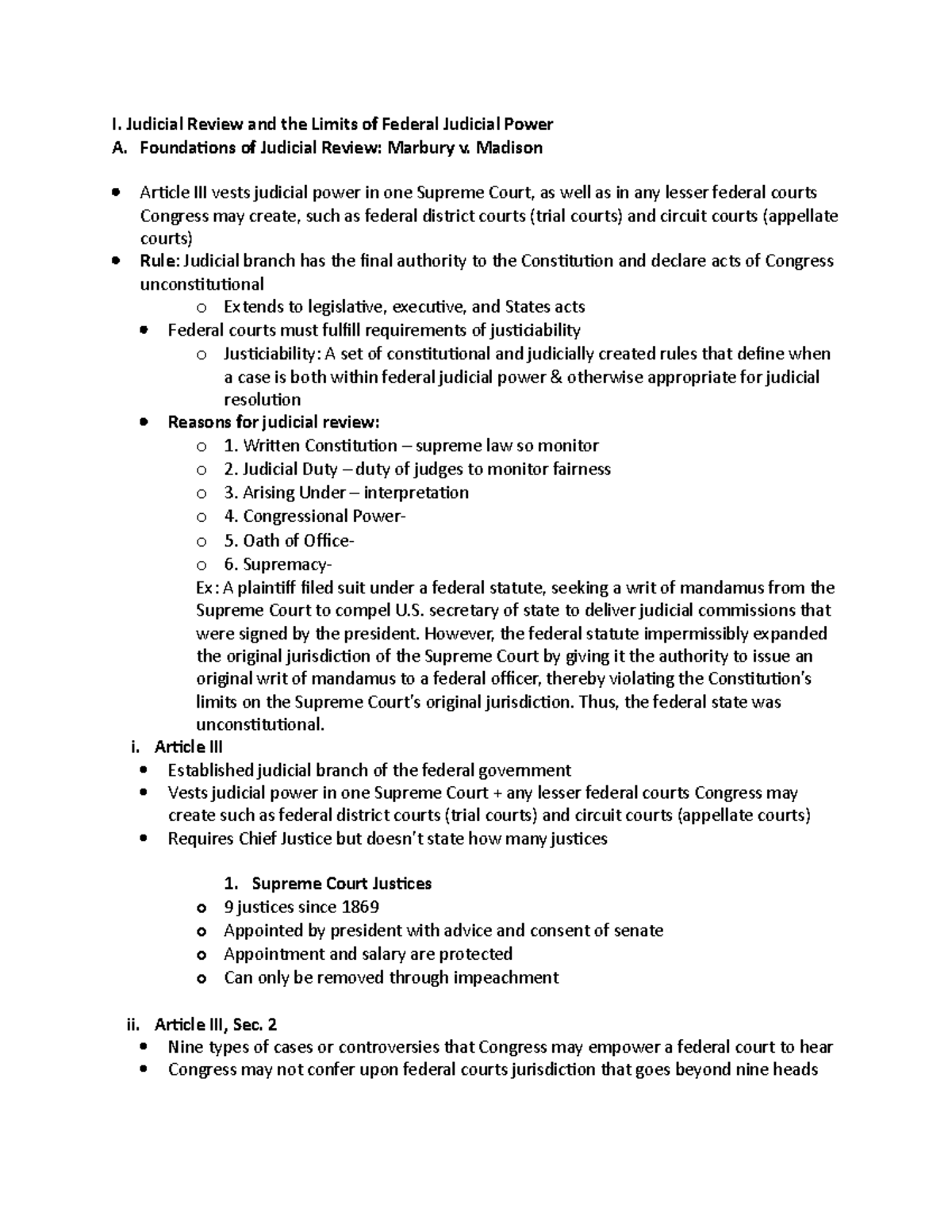 Outline - I. Judicial Review And The Limits Of Federal Judicial Power A 