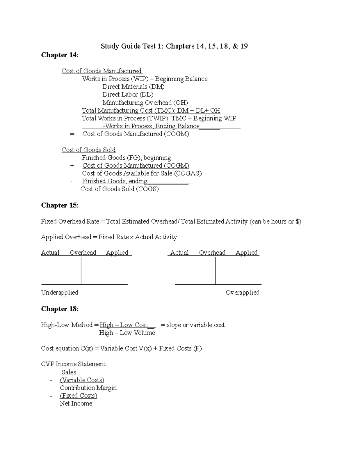 ACCT 202 Test 1 Study Guide - Study Guide Test 1: Chapters 14, 15, 18 ...