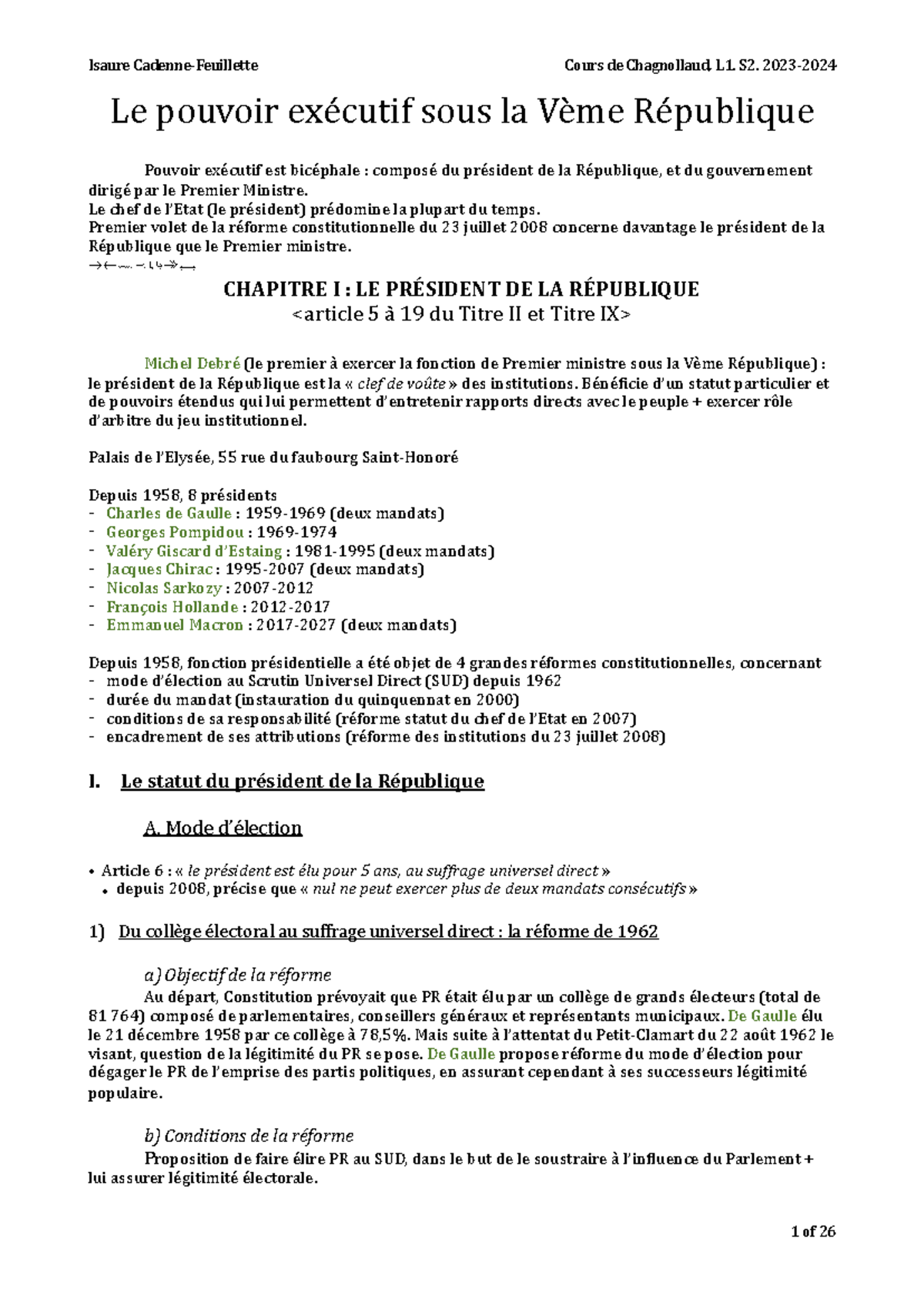 La Vème République - cours de droit constit - Le pouvoir exécutif sous ...