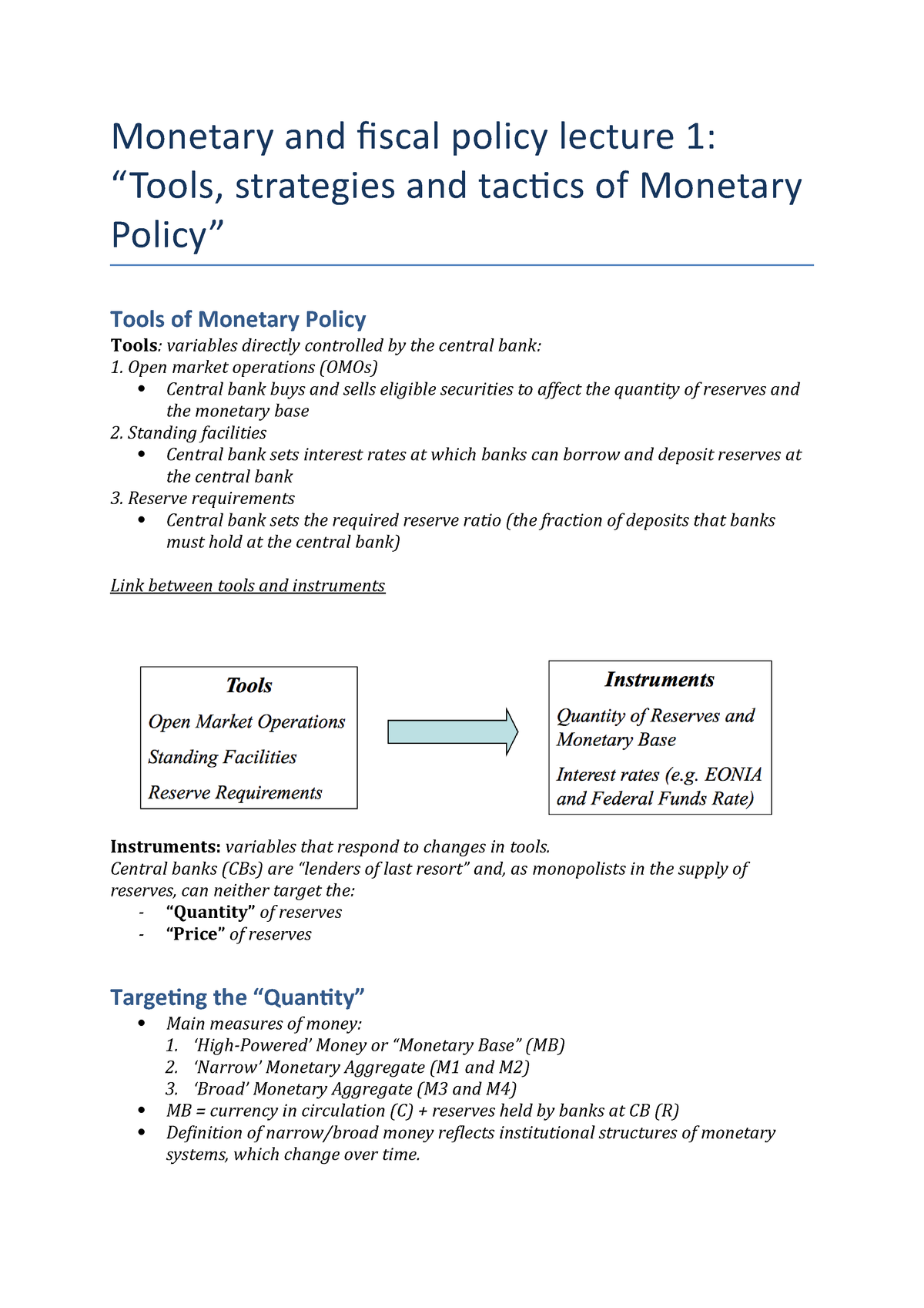 Monetary And Fiscal Policy Lecture 1 6012b0242y Monetary And - 