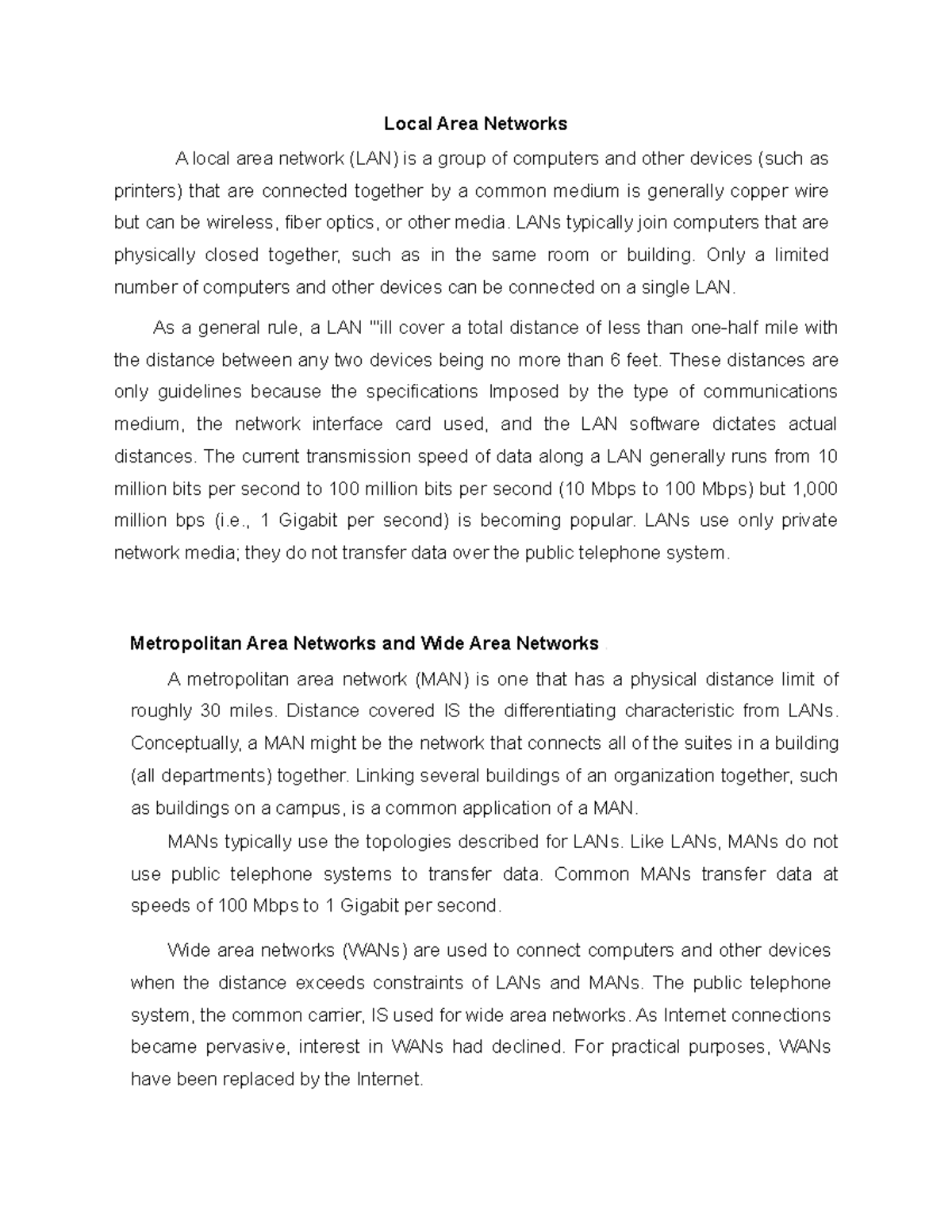 Lesson 21 Local Area Networks Local Area Networks A local area