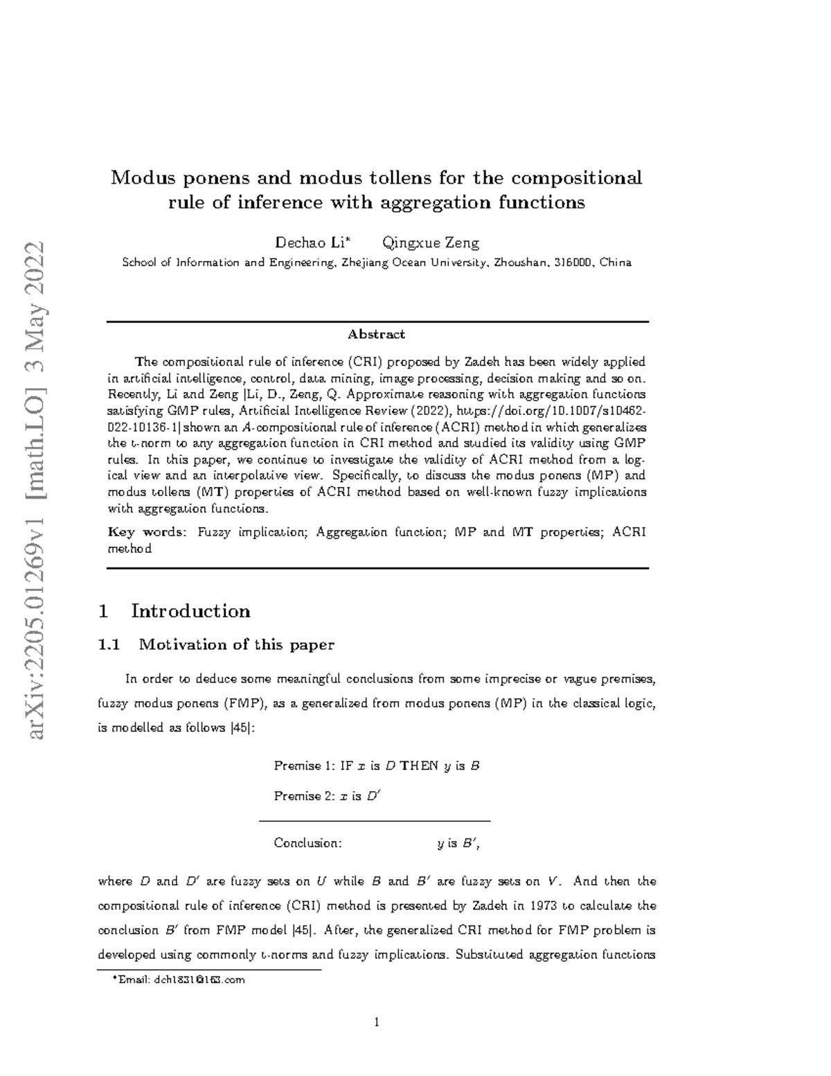 Modus ponens and modus tollens for the composition - arXiv:2205 [math ...