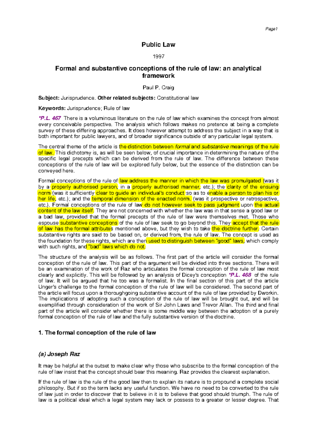 CraigFormal and Substantive Conceptions of the Rule of Law (1997) T3