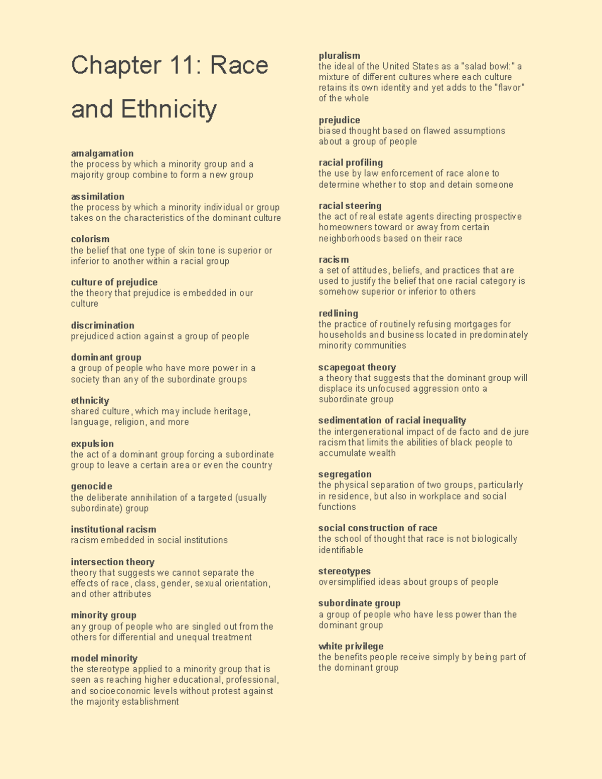 Ch 11 Key Terms - Chapter 11: Race And Ethnicity Vocab - Chapter 11 ...