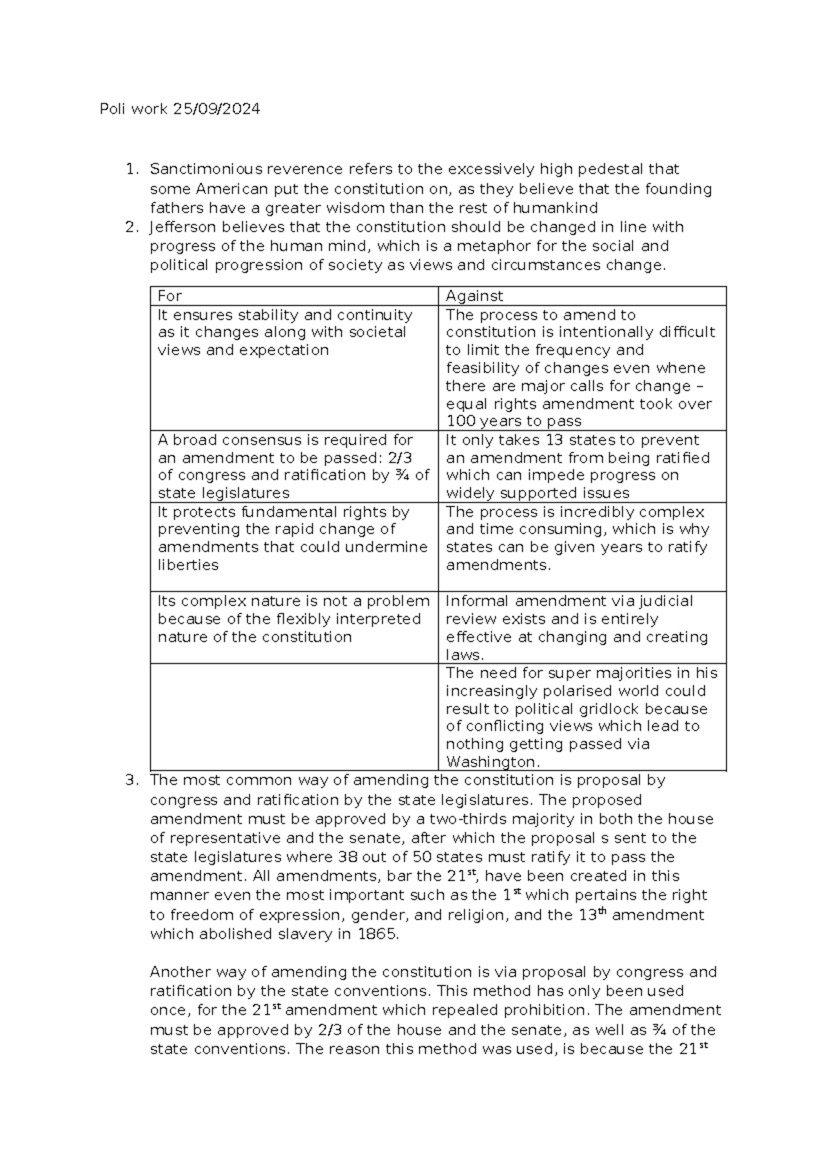 Constitutional amendment short answers - Poli work 25/09/ 1 ...