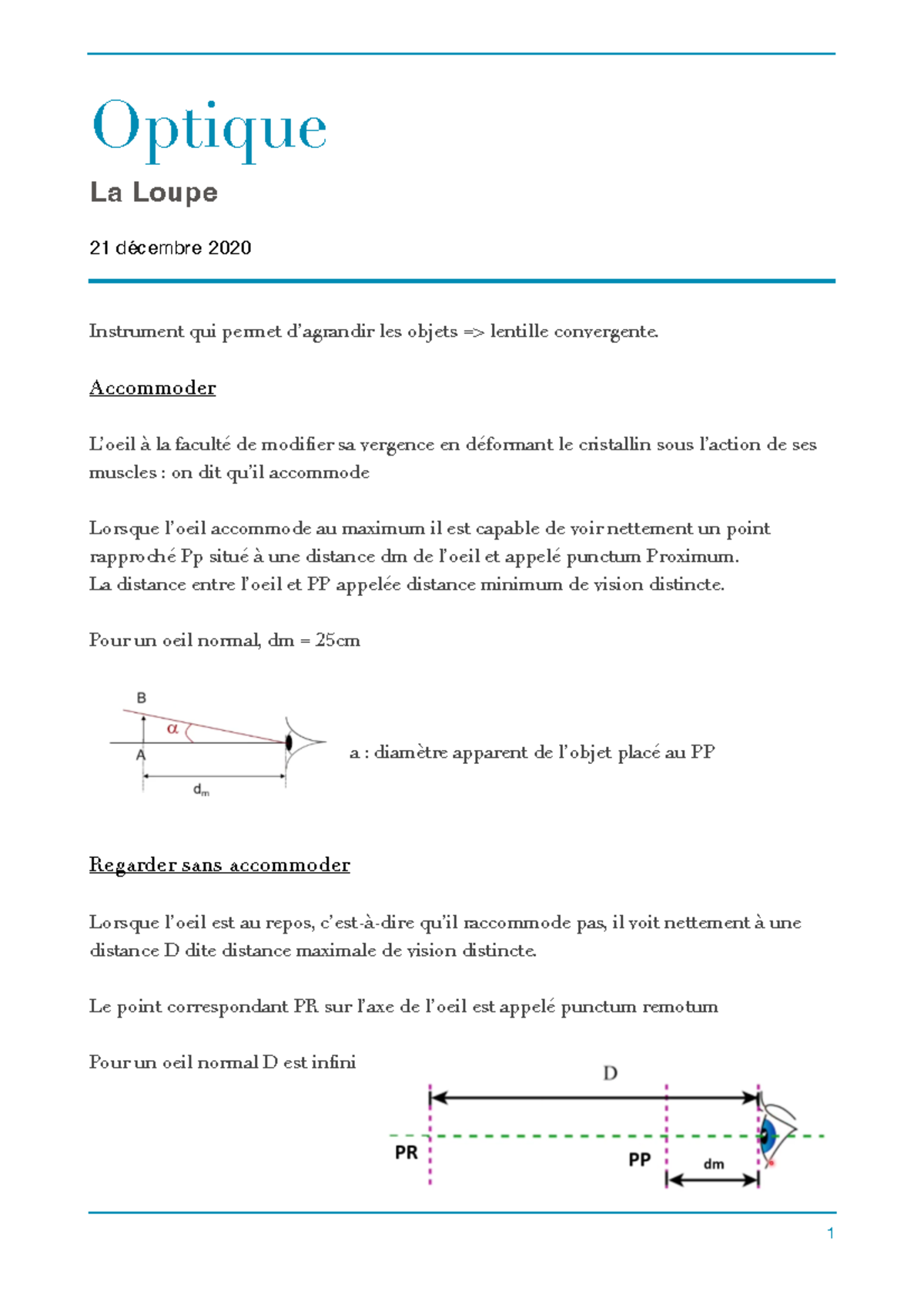 Optique loupe Cours de physique, L1 Semestre 1 mineure science de