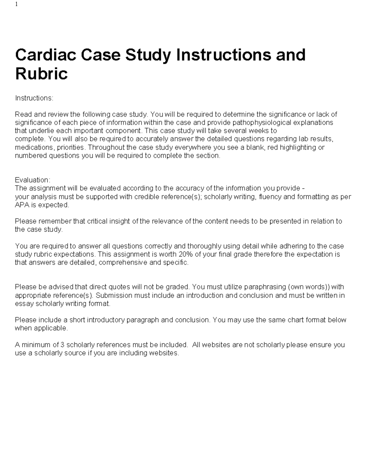 cardiac case study nursing