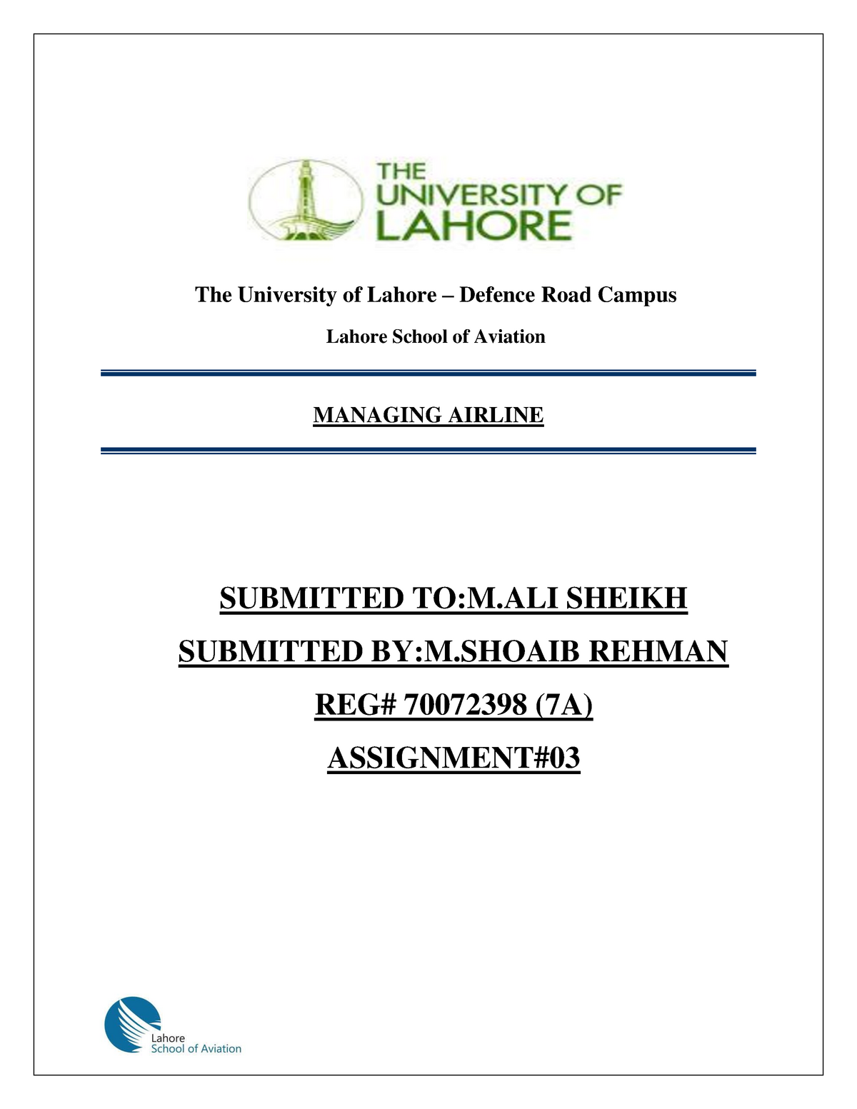 university of lahore assignment front page