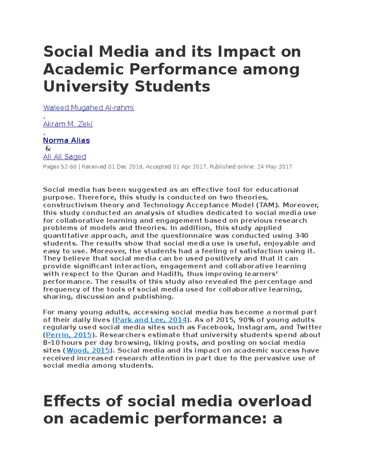 Social Media and its Impact on Academic Performance among University ...