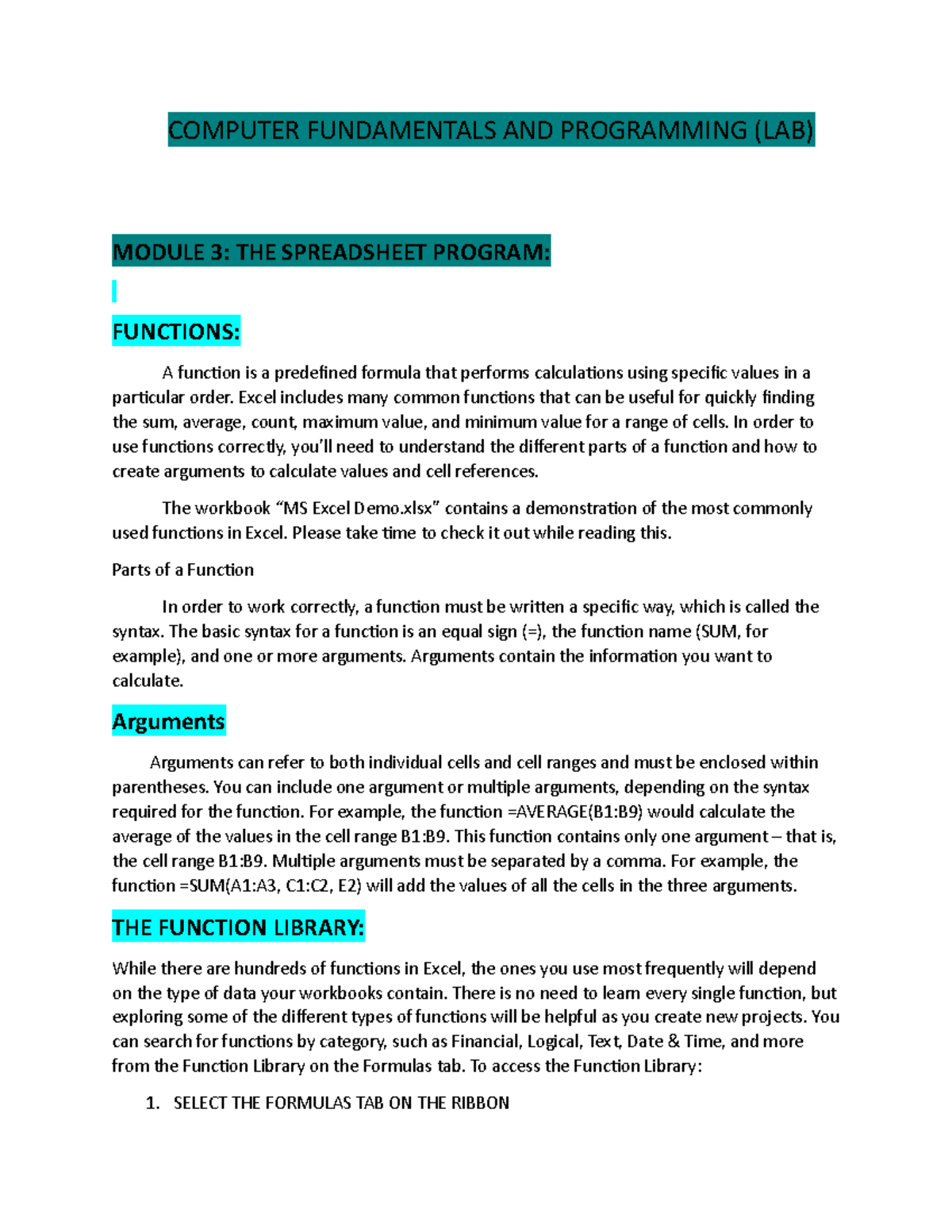 Module 3 THE Function Library - COMPUTER FUNDAMENTALS AND PROGRAMMING ...
