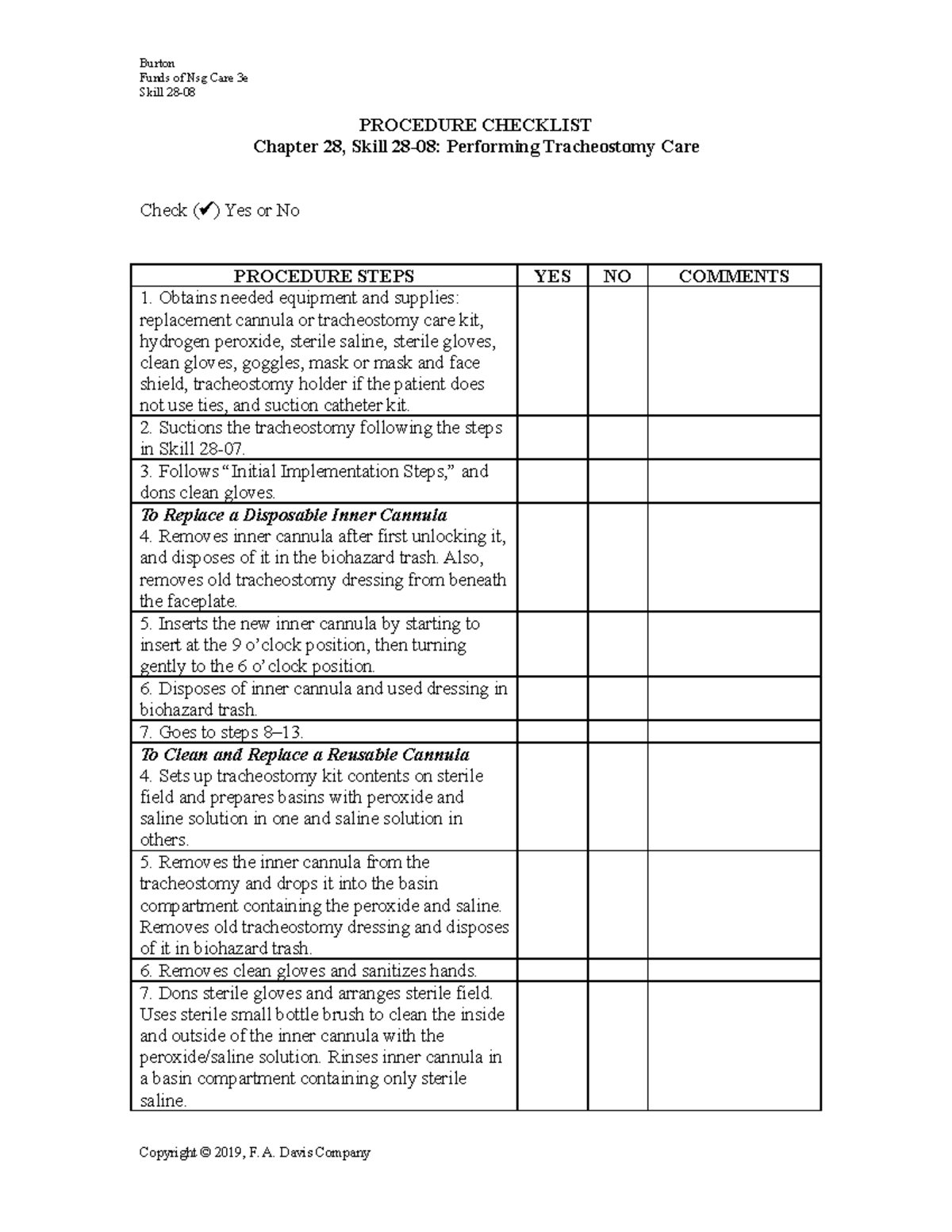 Skill 28-08 - Performing Tracheostomy Care - Burton Funds of Nsg Care ...
