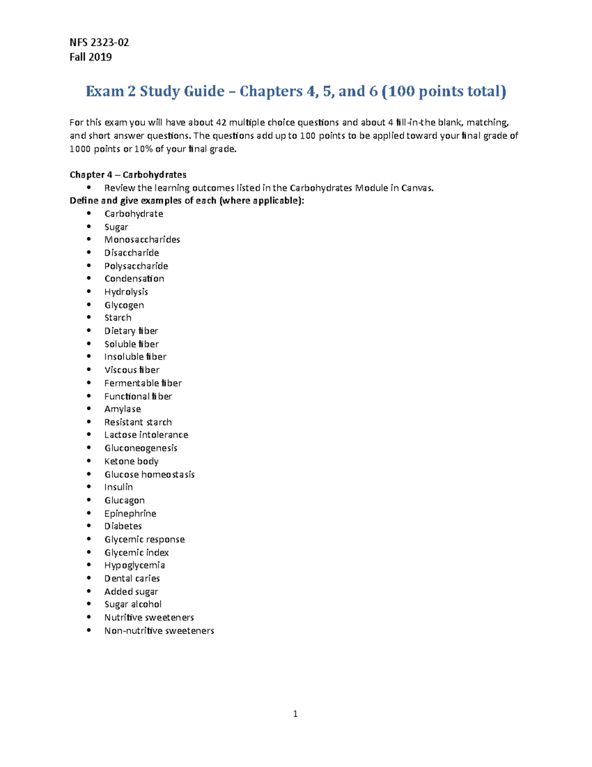 Exam 2 - Ch 4-6 Study Guide 2020 - Fall 2019 Exam 2 Study Guide ...