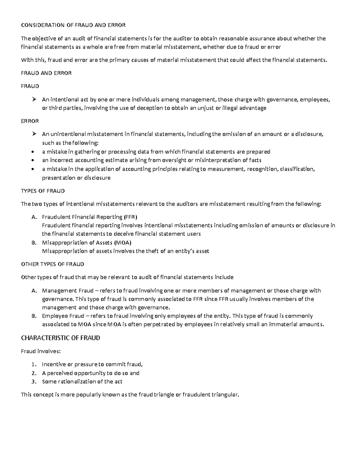 Group 4 Consideration OF Fraud AND Error - CONSIDERATION OF FRAUD AND ...