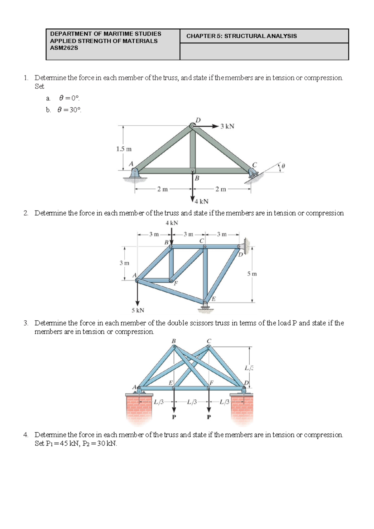 Chapter 5 - fun - Determine the force in each member of the truss, and ...