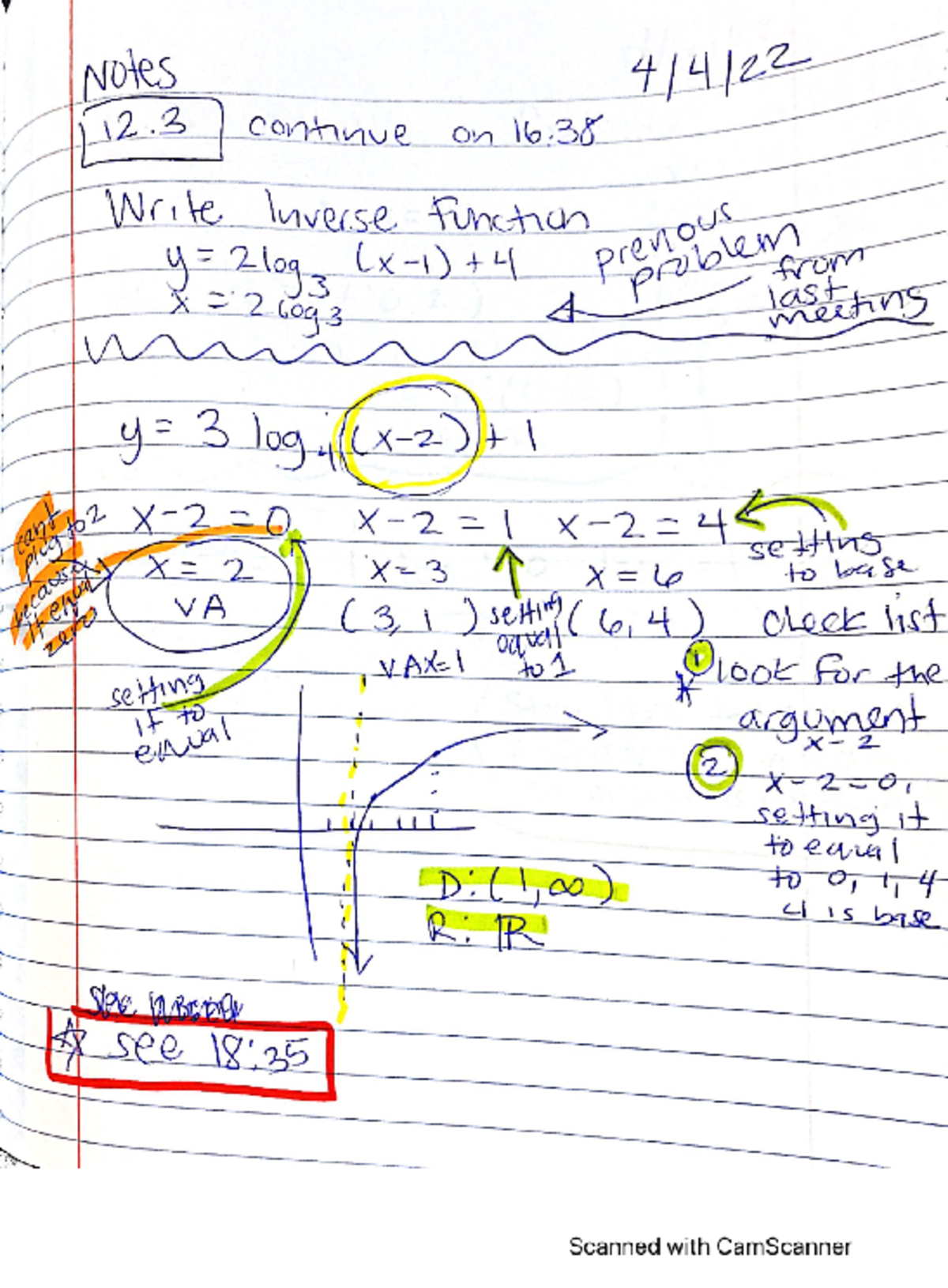 Pre cal - Pre cal notes - Notes 12 continue on 16 Write Inverse ...