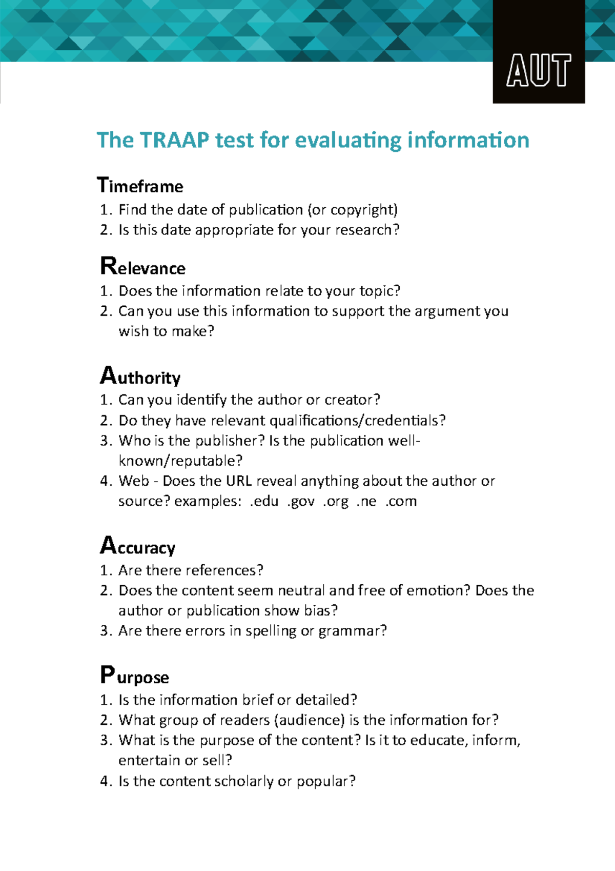 Activity Evaluating sources - The TRAAP test for evaluating information ...