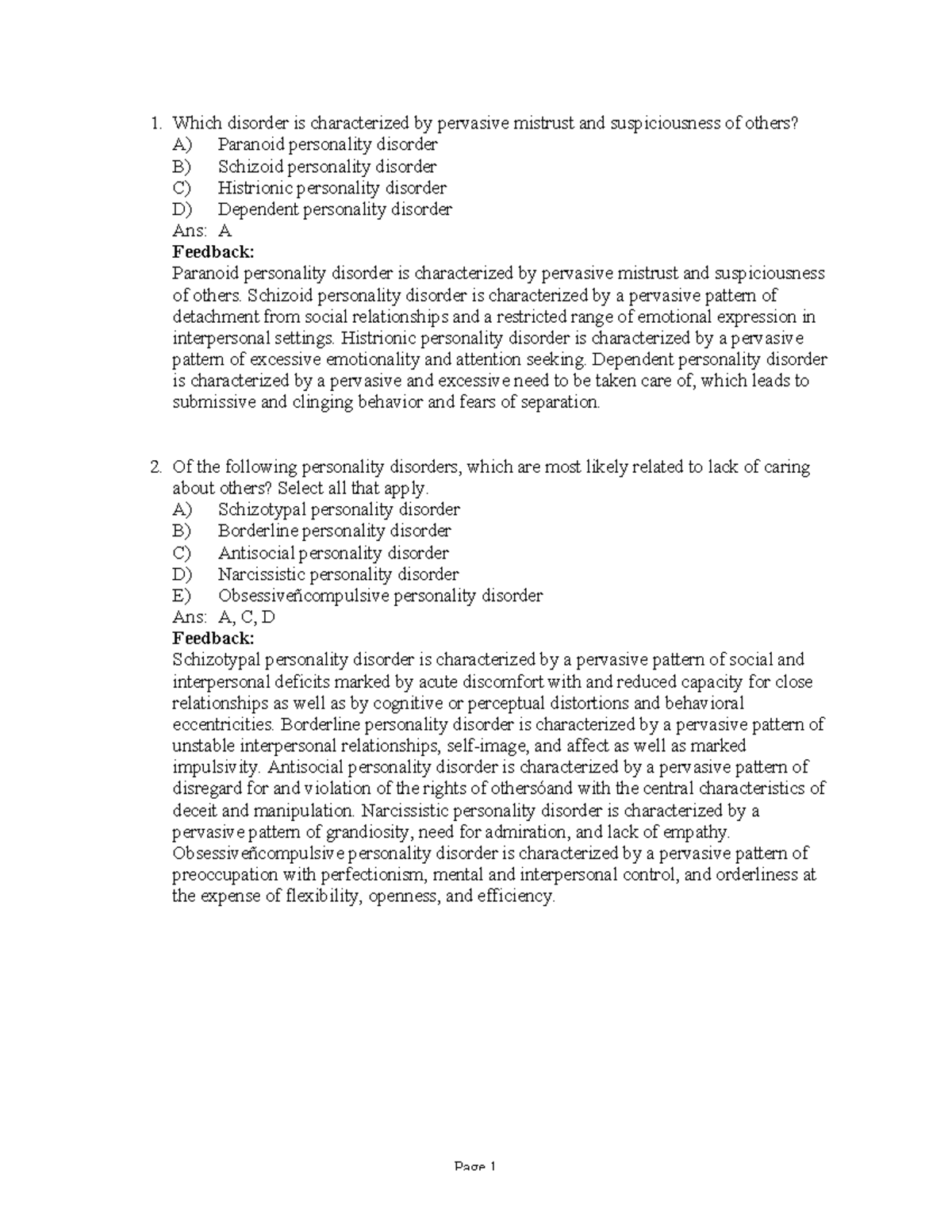 Ch 18- Personality Disorders - Which disorder is characterized by ...
