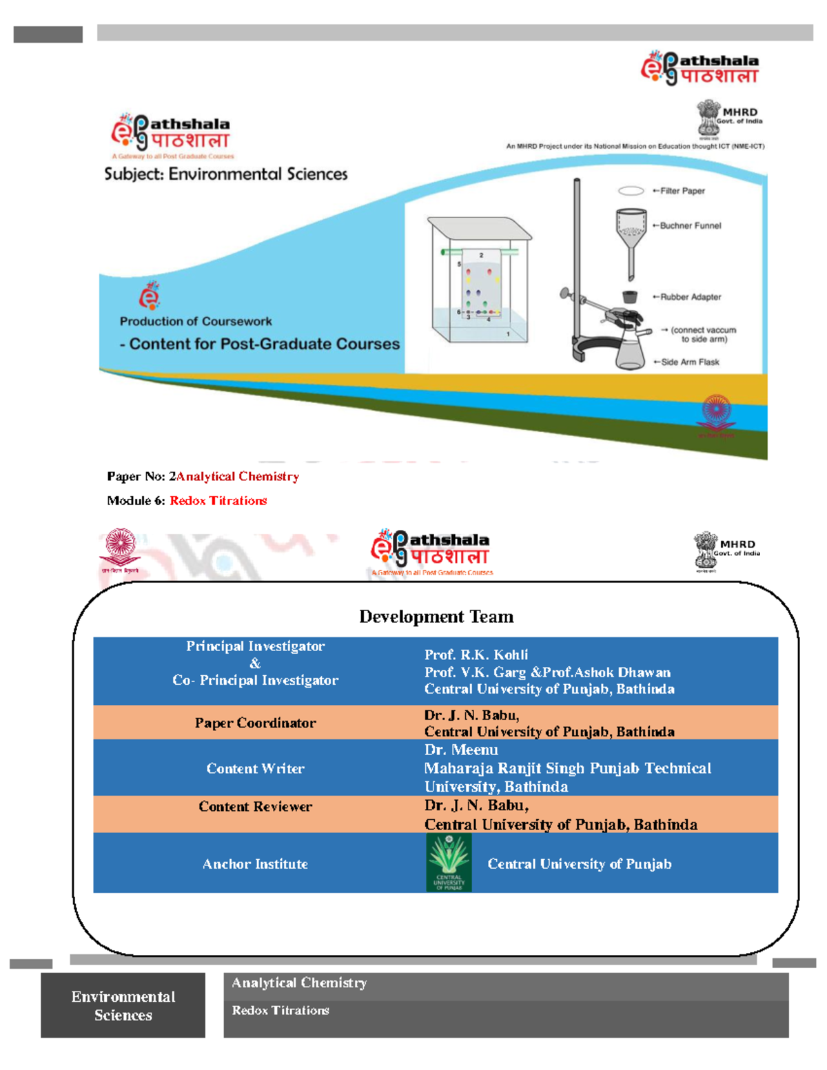Redox titration basic 1 Environmental Analytical Chemistry Redox